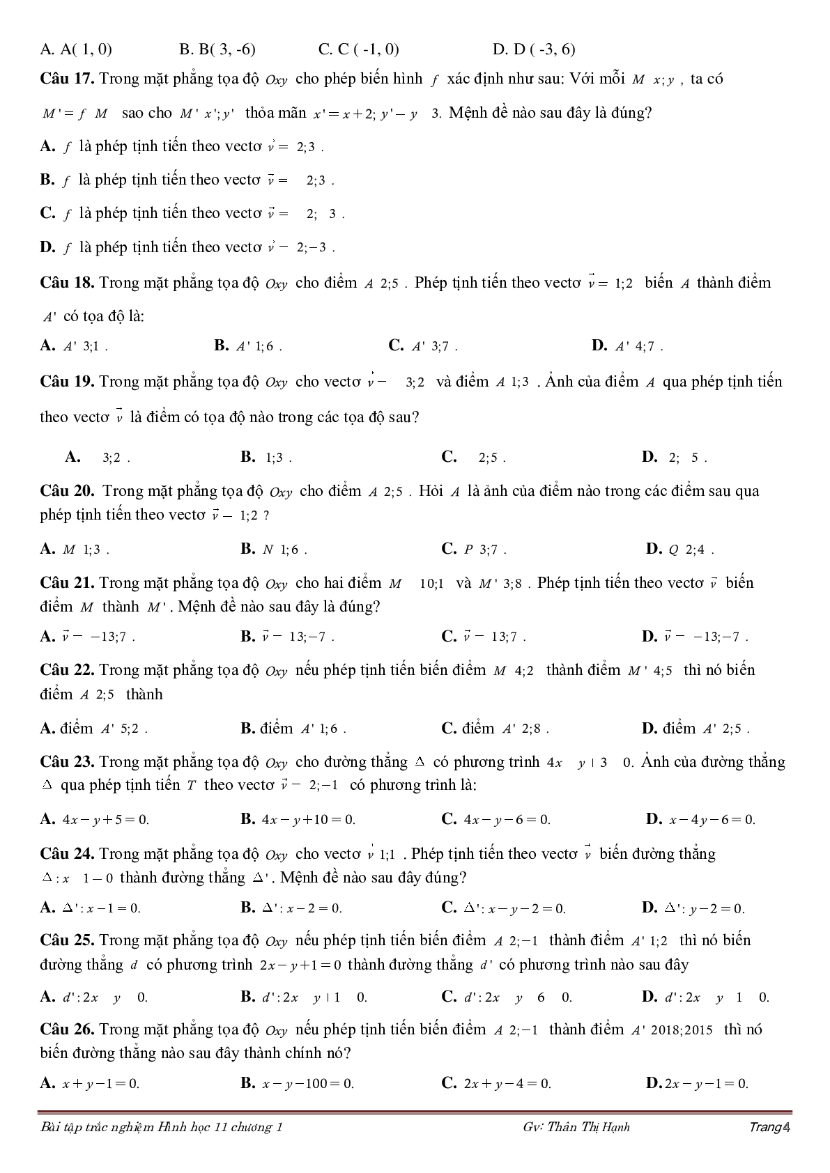 Bài tập phép dời hình và phép đồng dạng trong mặt phẳng (trang 4)