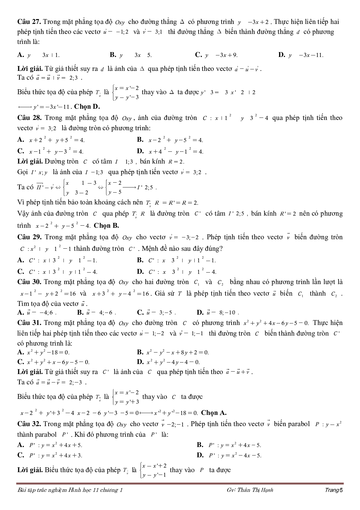 Bài tập phép dời hình và phép đồng dạng trong mặt phẳng (trang 5)