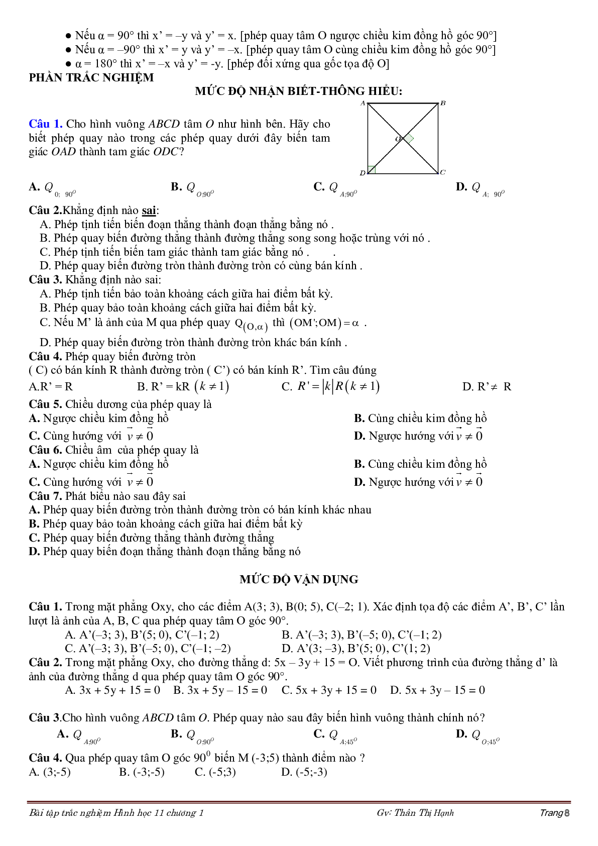 Bài tập phép dời hình và phép đồng dạng trong mặt phẳng (trang 8)