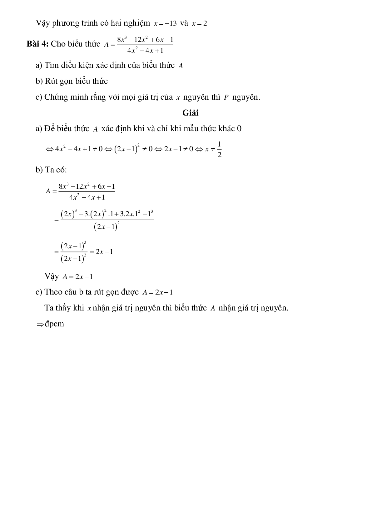50 Bài tập Biến đổi các biểu thức hữu tỉ - Giá trị của phân thức thường gặp (có đáp án)- Toán 8 (trang 7)