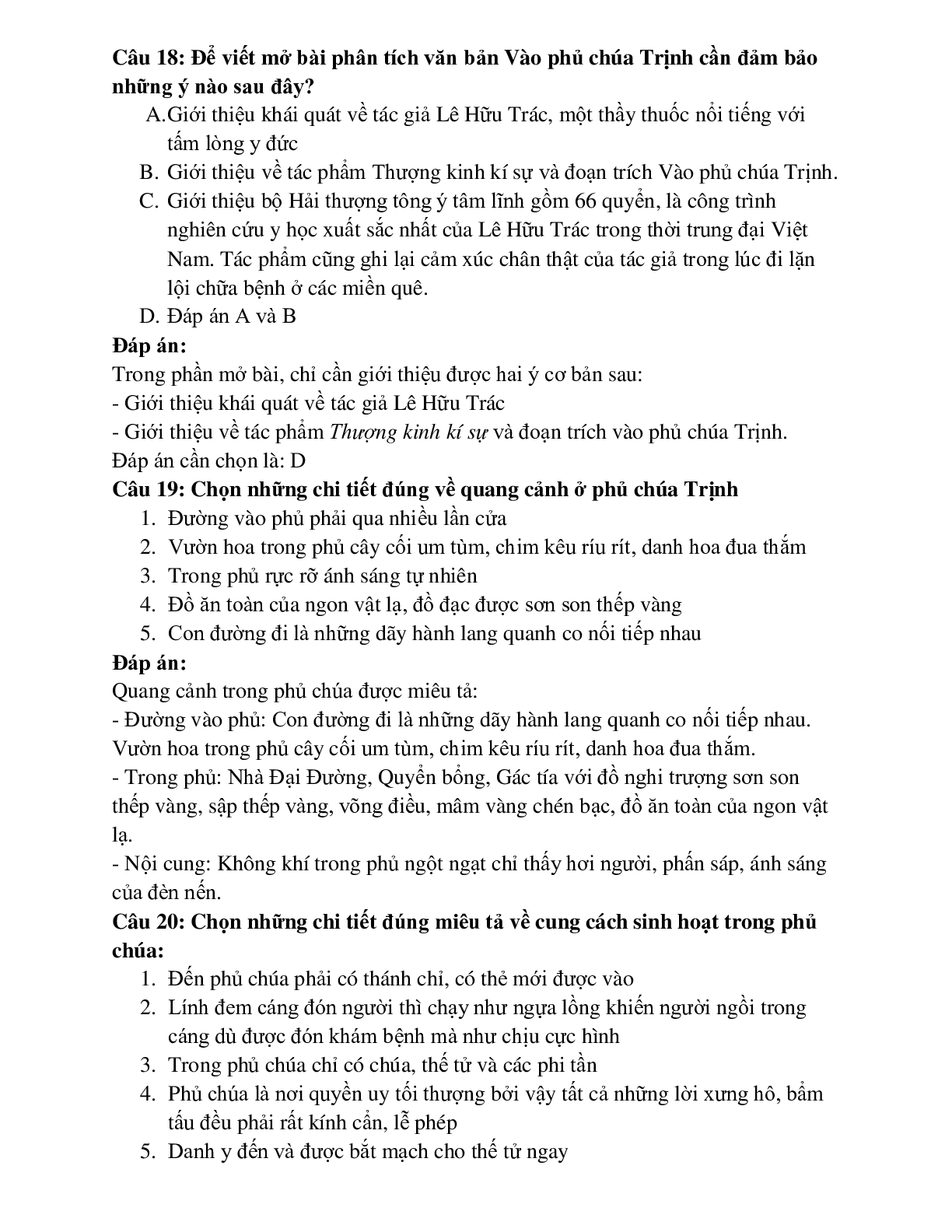 33 câu Trắc nghiệm Vào phủ Chúa Trịnh có đáp án 2023 - Ngữ Văn 11 (trang 8)