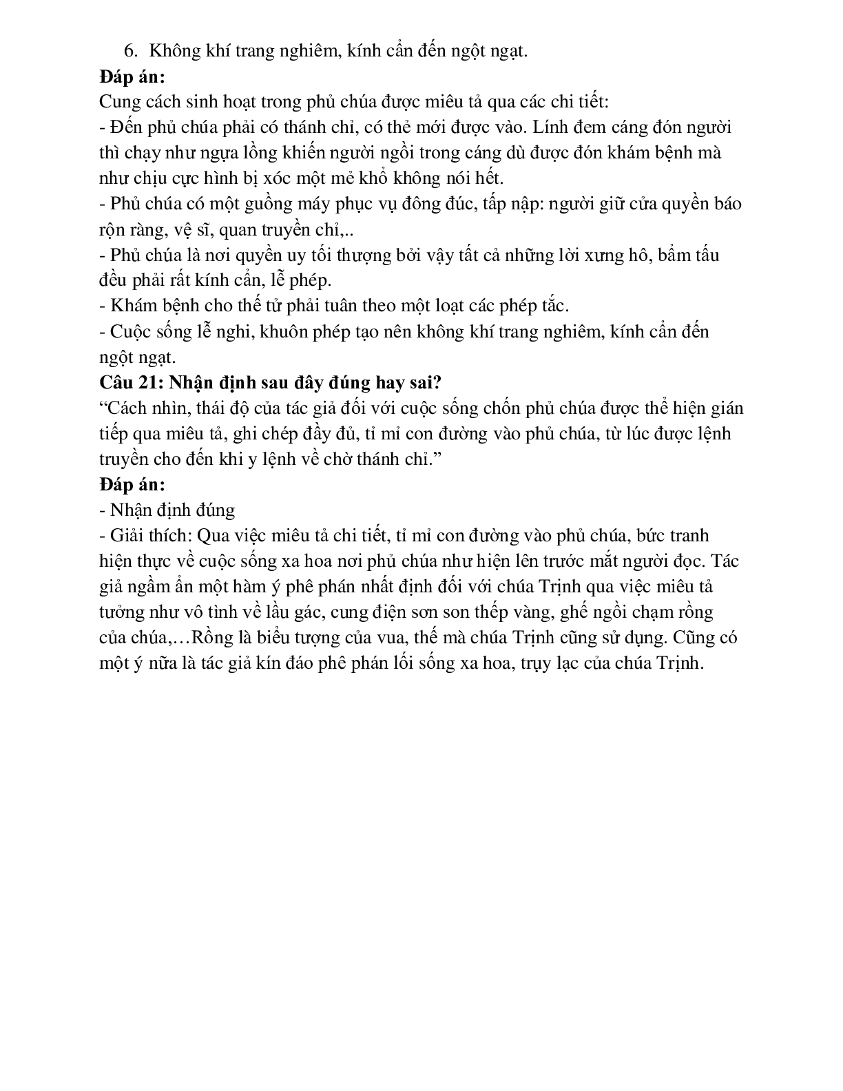 33 câu Trắc nghiệm Vào phủ Chúa Trịnh có đáp án 2023 - Ngữ Văn 11 (trang 9)