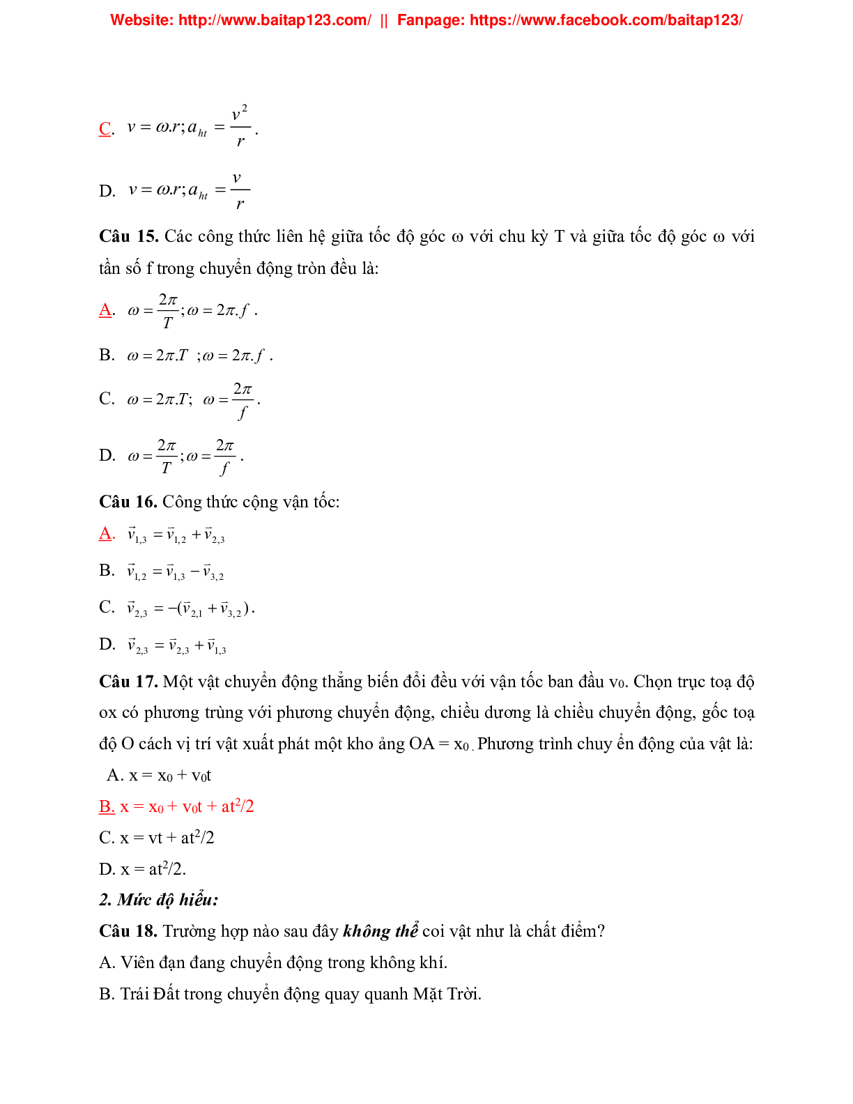 50 bài tập trắc nghiệm Động học chất điểm môn Vật lý lớp 10 (trang 4)