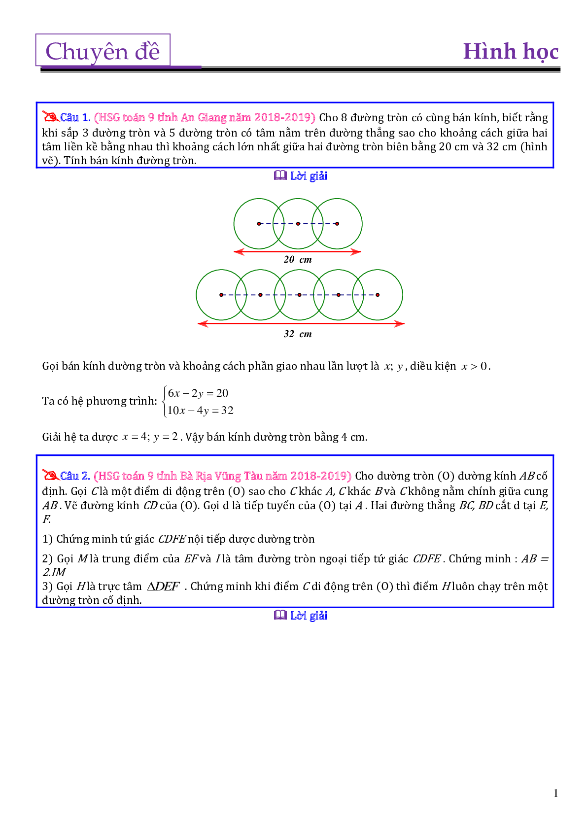 Các bài toán hình học trong đề thi học sinh giỏi toán lớp 9 (trang 1)