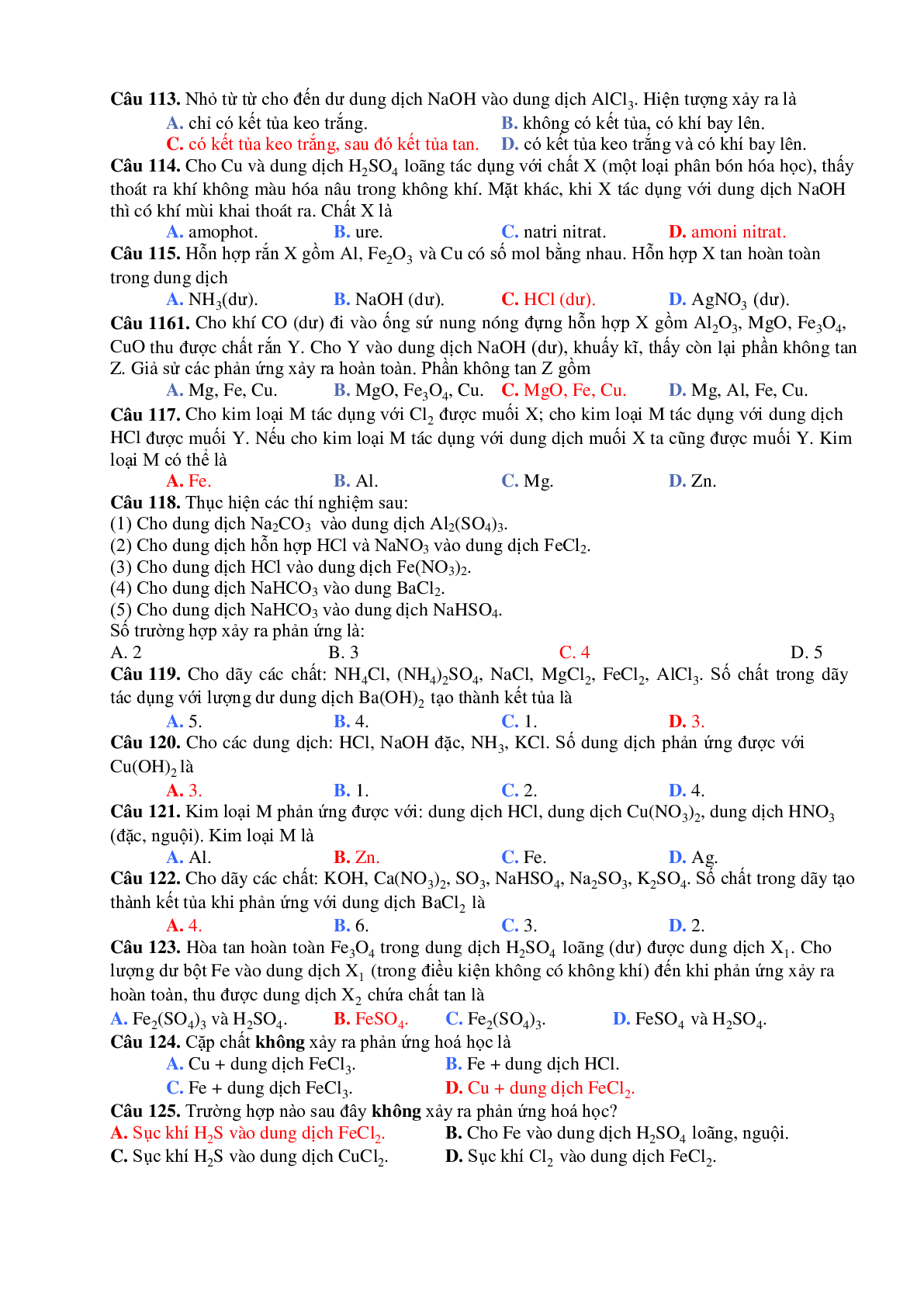 200 Câu trắc nghiệm lý thuyết Hóa vô cơ lớp 12 có đáp án 2023 (trang 10)