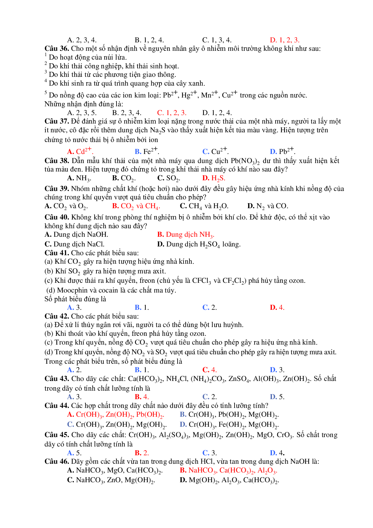 200 Câu trắc nghiệm lý thuyết Hóa vô cơ lớp 12 có đáp án 2023 (trang 4)