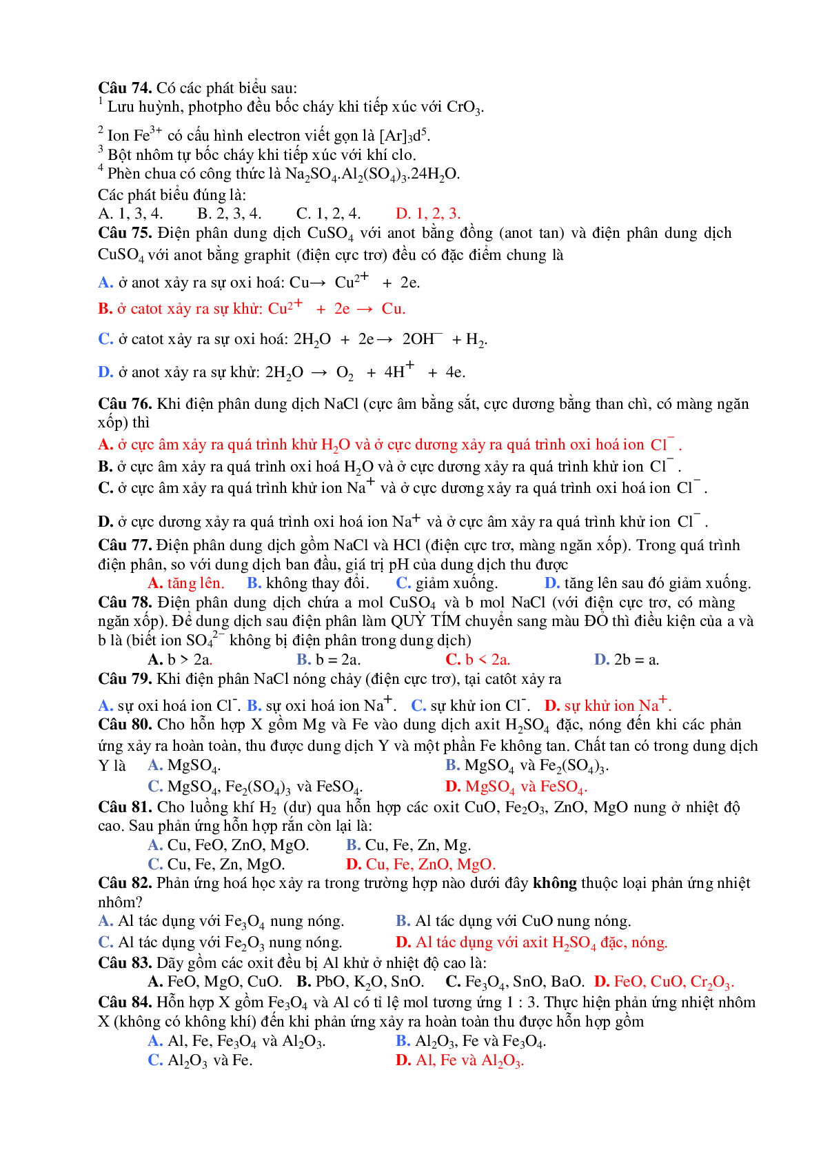 200 Câu trắc nghiệm lý thuyết Hóa vô cơ lớp 12 có đáp án 2023 (trang 7)