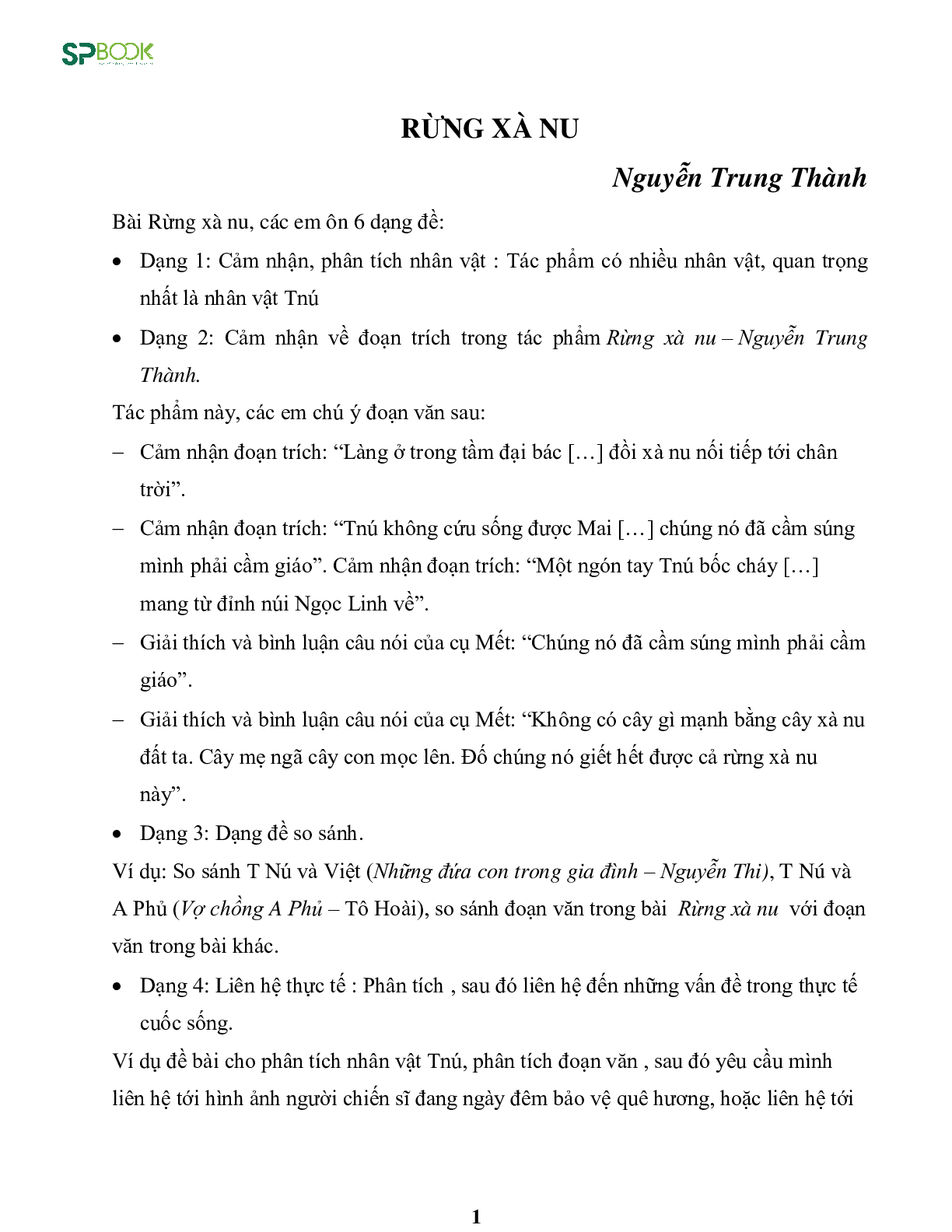 Kiến thức cơ bản và những dạng đề thi về bài Rừng xà nu - Nguyễn Trung Thành Ngữ văn 12 (trang 1)