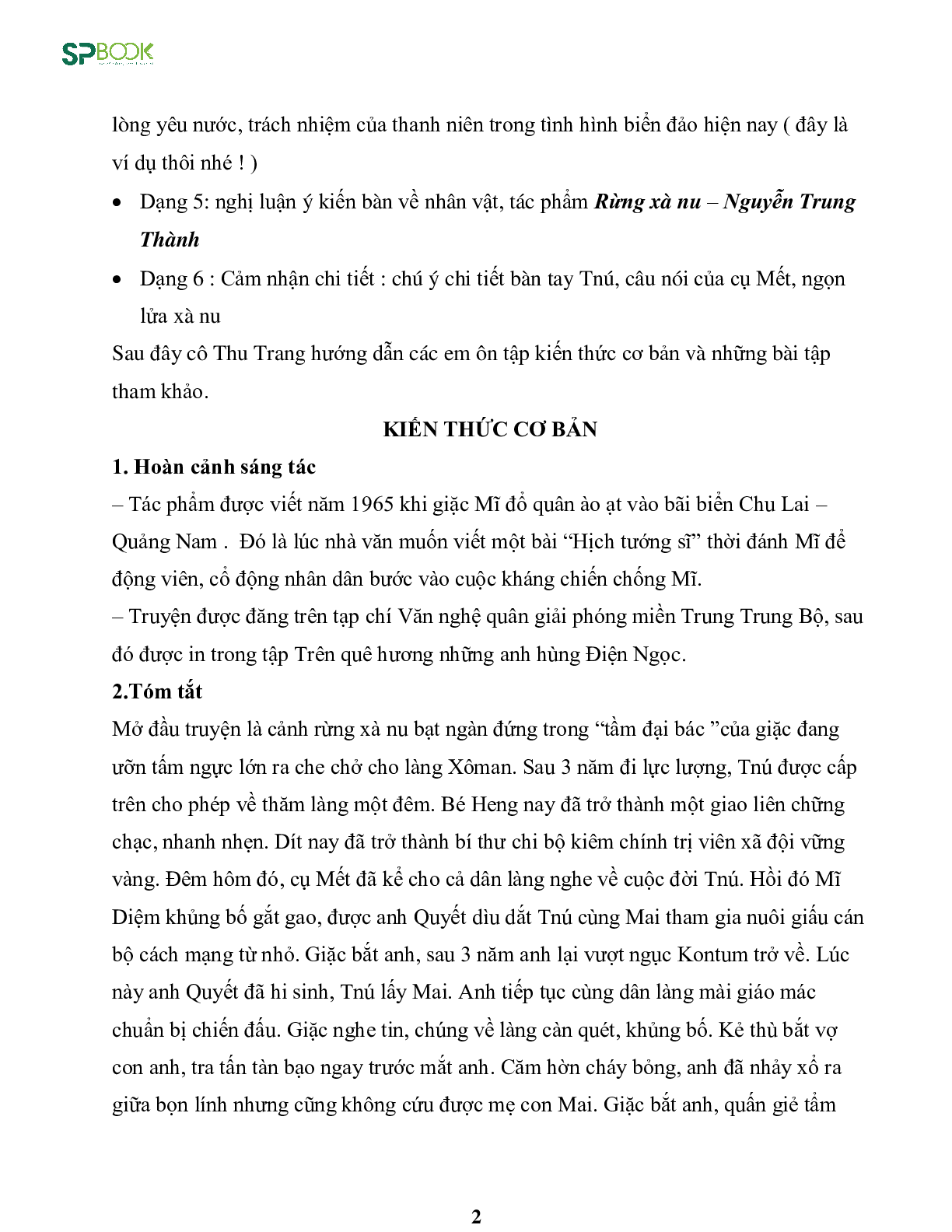 Kiến thức cơ bản và những dạng đề thi về bài Rừng xà nu - Nguyễn Trung Thành Ngữ văn 12 (trang 2)