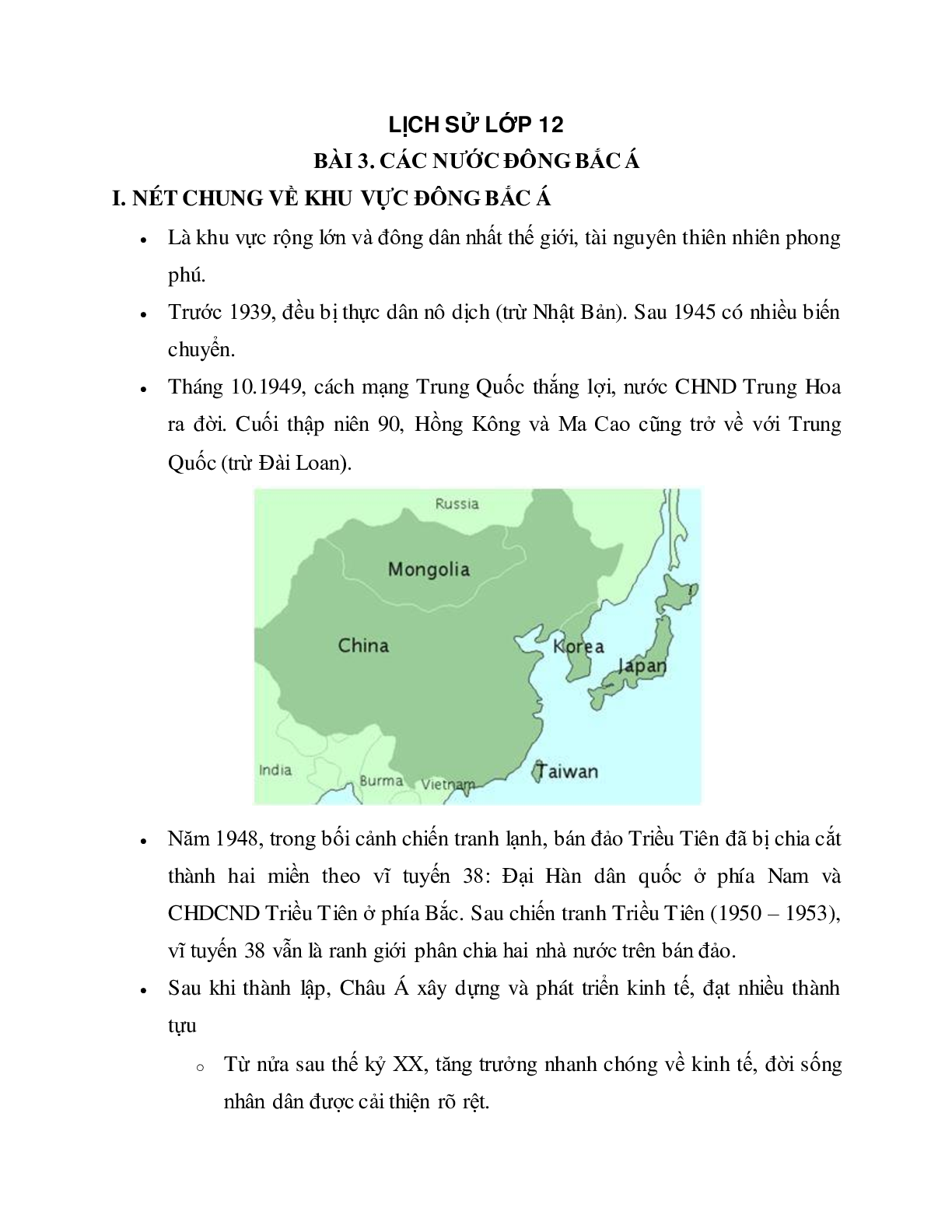 Lý thuyết môn Lịch sử 12 - bài 3: Các nước Đông Bắc Á mới nhất (trang 1)
