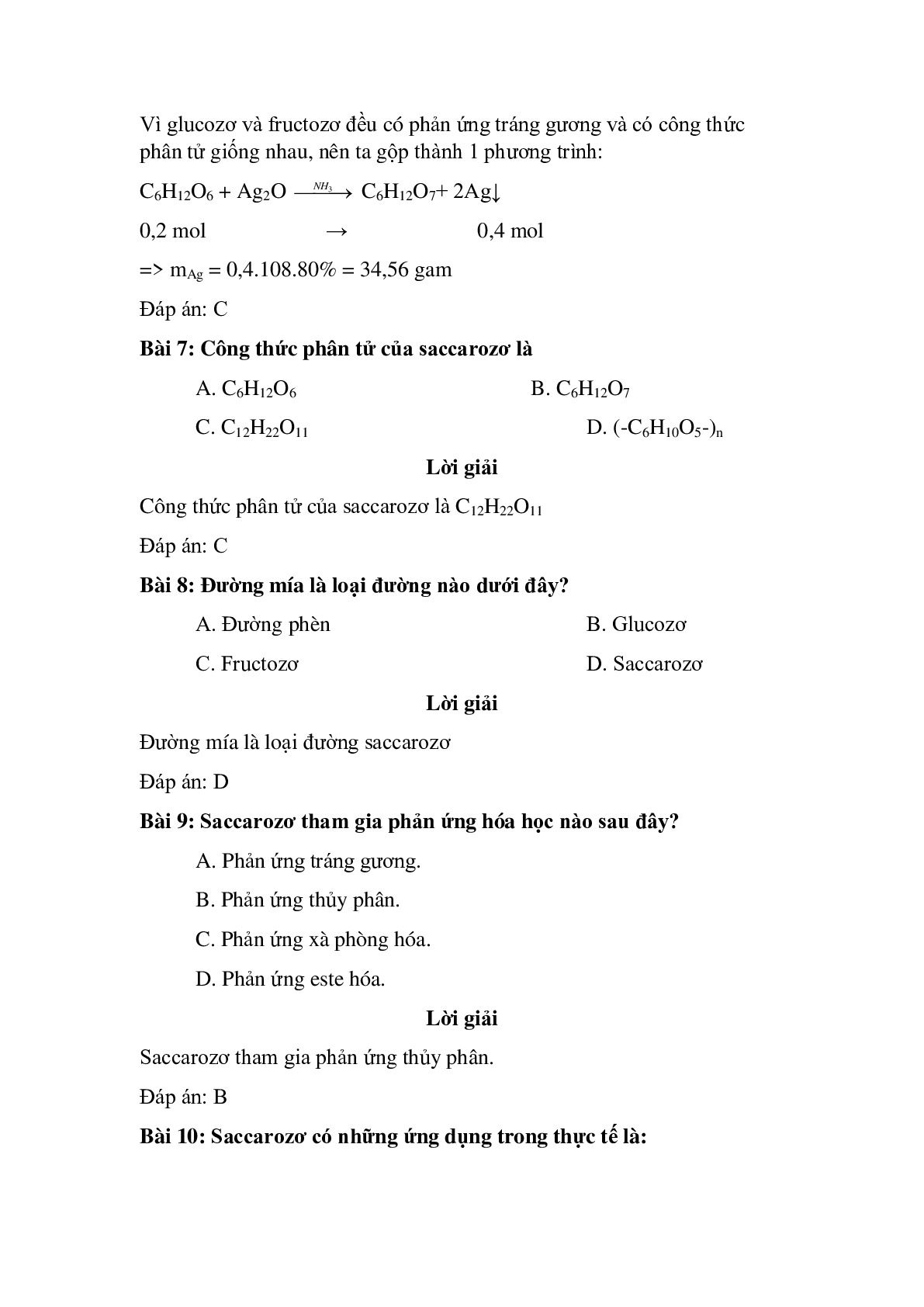 30 câu Trắc nghiệm Saccarozơ có đáp án 2023 – Hóa học lớp 9 (trang 4)