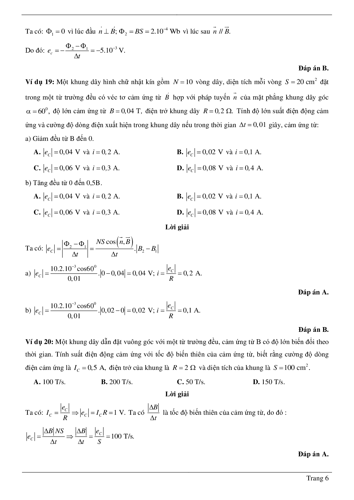Dạng bài tập Tính suất điện động và cường độ dòng điện cảm ứng môn Vật Lý lớp 11 (trang 6)