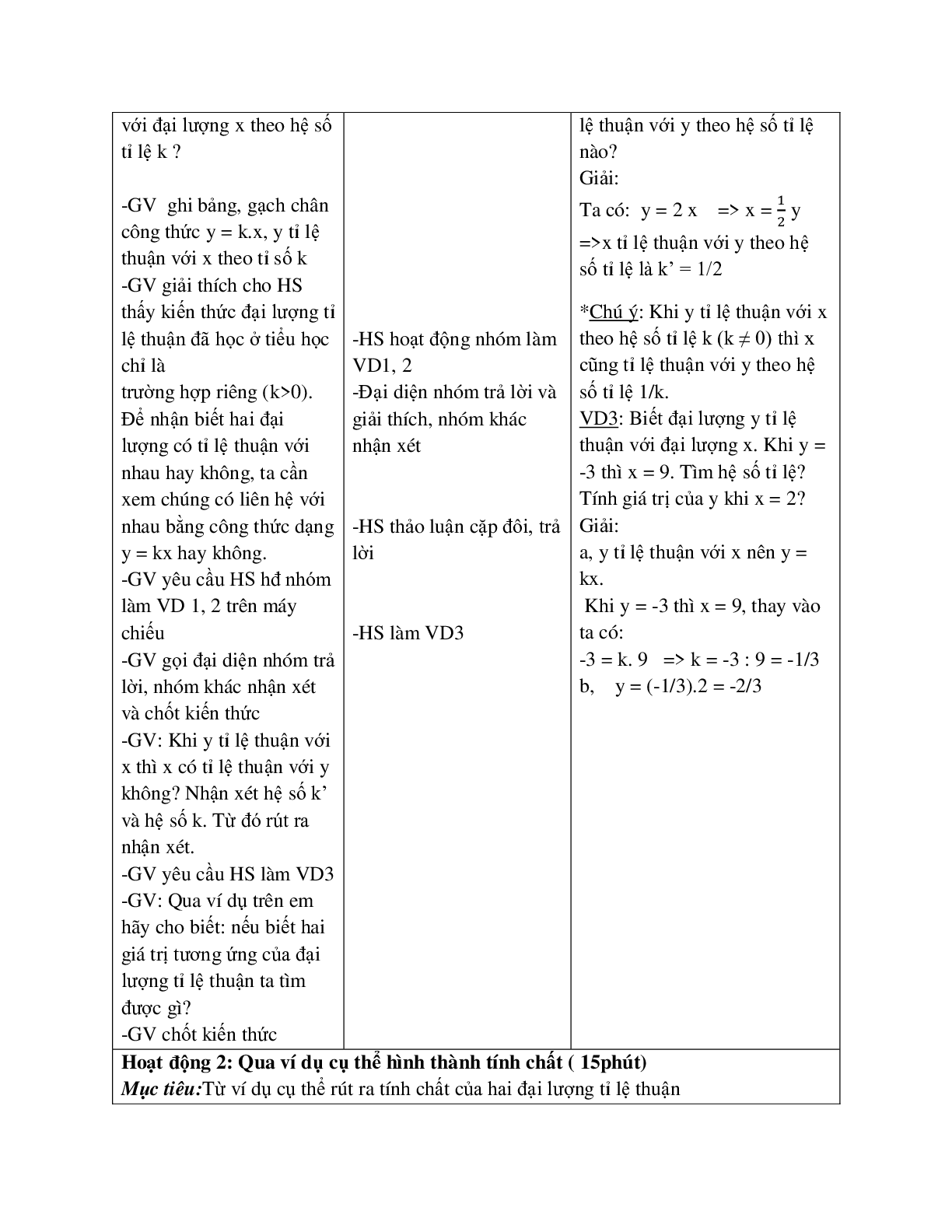 Giáo án Toán học 7 bài 1: Đại lượng tỉ lệ thuận hay nhất (trang 3)