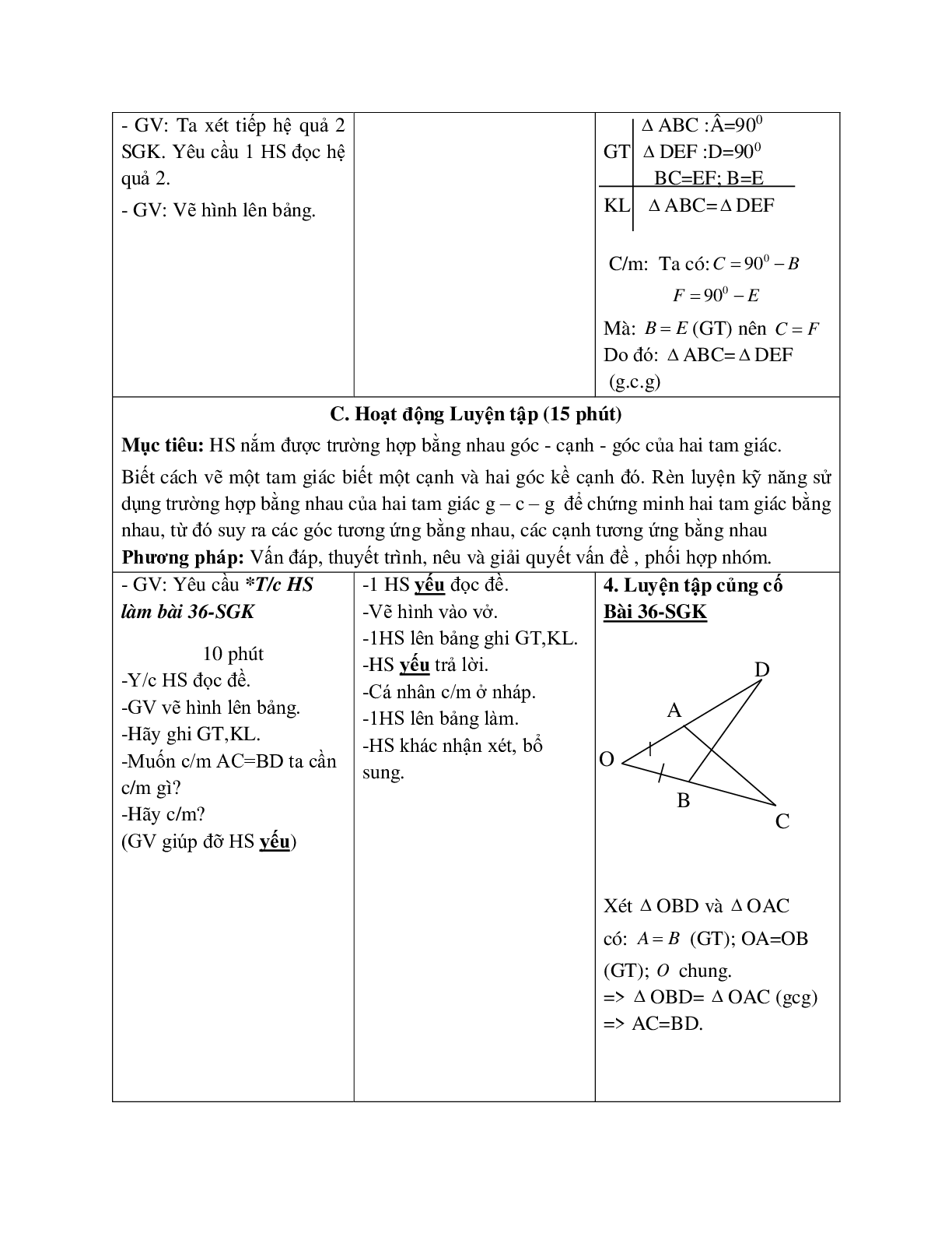 Giáo án Toán học 7 bài 5: Trường hợp bằng nhau thứ ba của tam giác g.c.g (TT) hay nhất (trang 3)