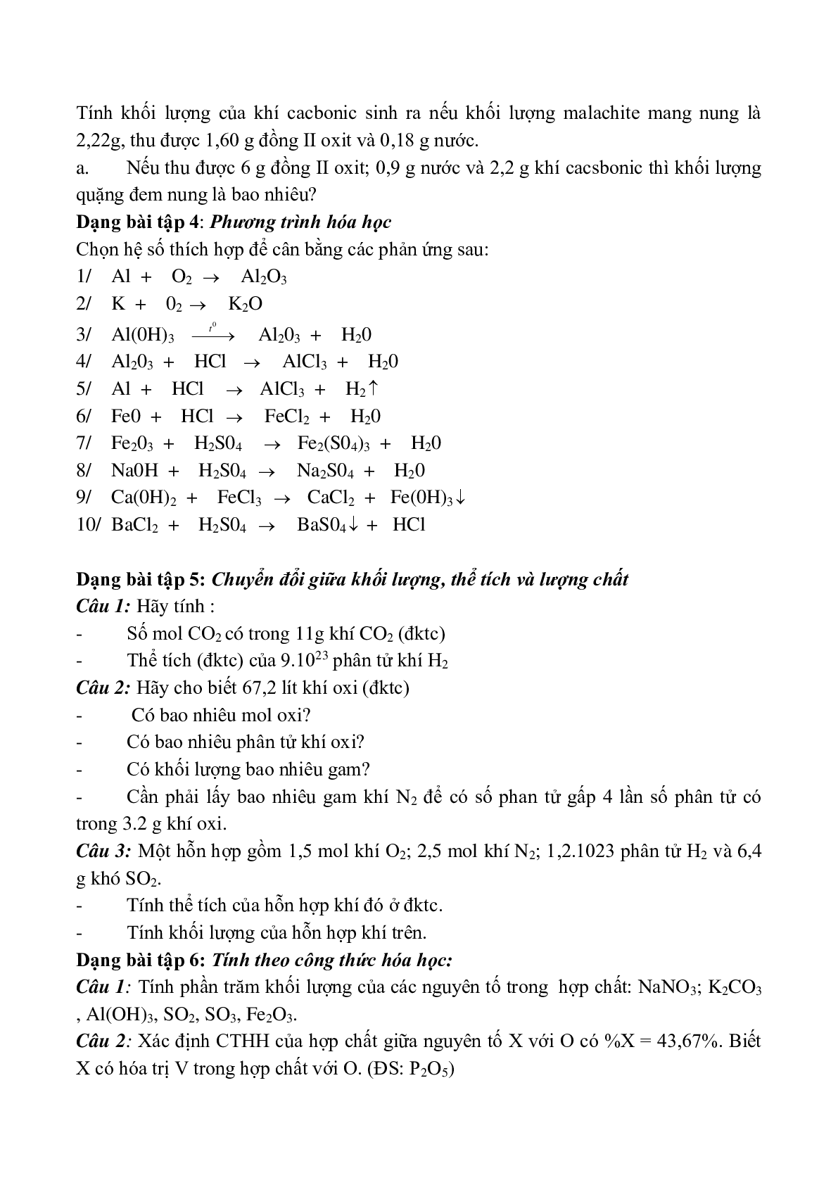 Bài tập ôn tập học kì 1 môn hóa học 8 chọn lọc (trang 2)