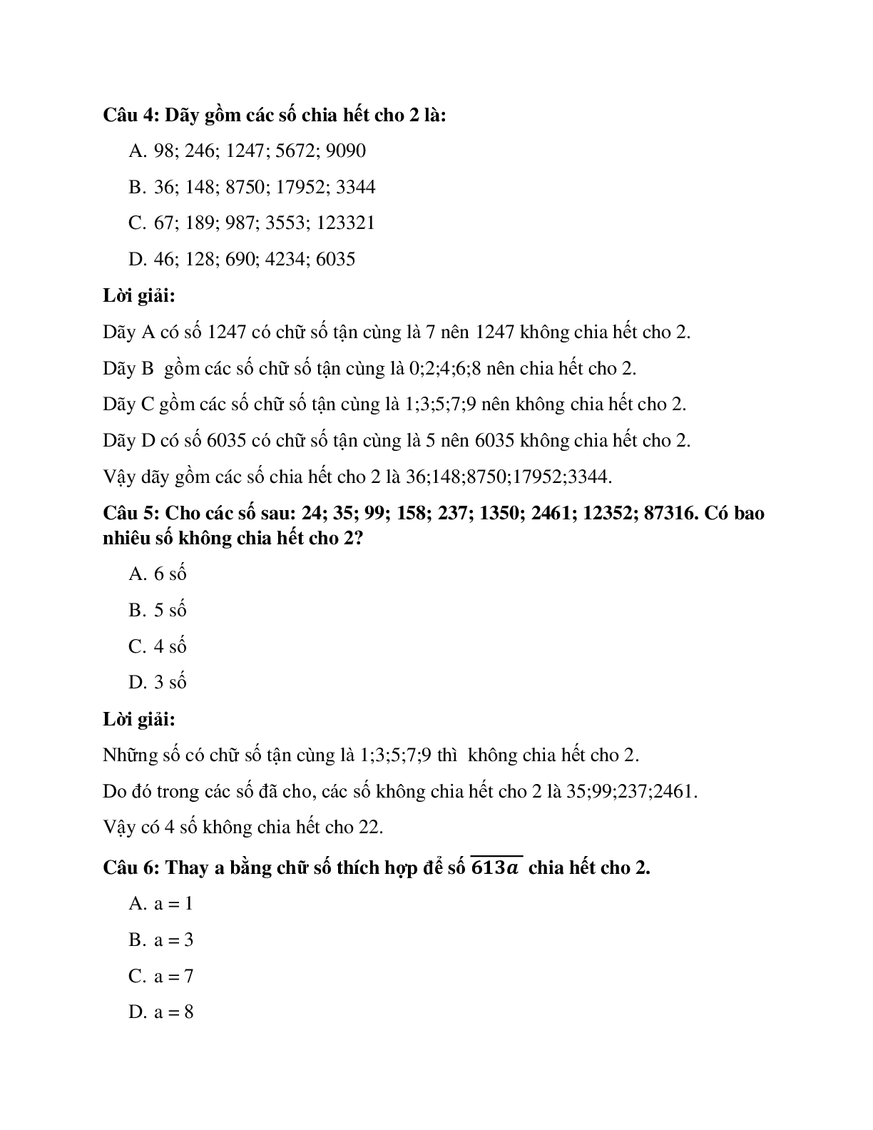 27 câu Trắc nghiệm Dấu hiệu chia hết cho 2 có đáp án 2023 – Toán lớp 4 (trang 2)