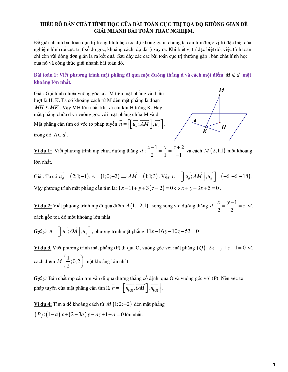 Chuyên đề hiểu rõ bản chất hình học của bài toán cực trị tọa độ không gian (trang 1)