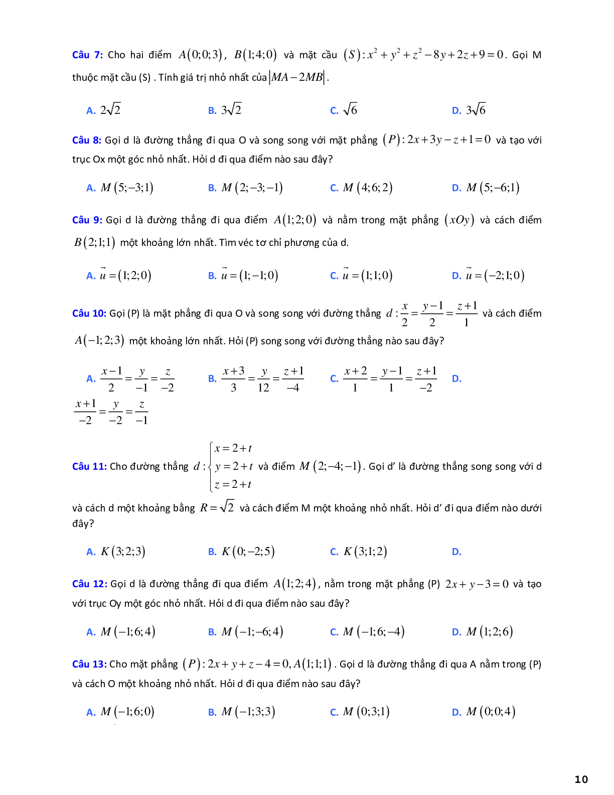 Chuyên đề hiểu rõ bản chất hình học của bài toán cực trị tọa độ không gian (trang 10)