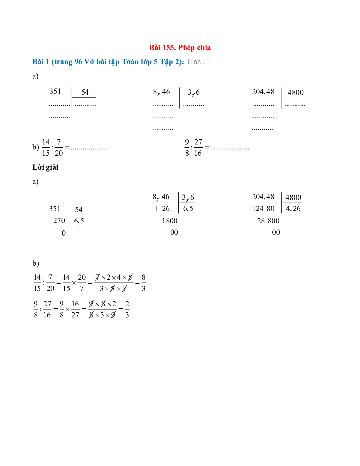 Tính: 351:54; 204,48:4800 (trang 1)