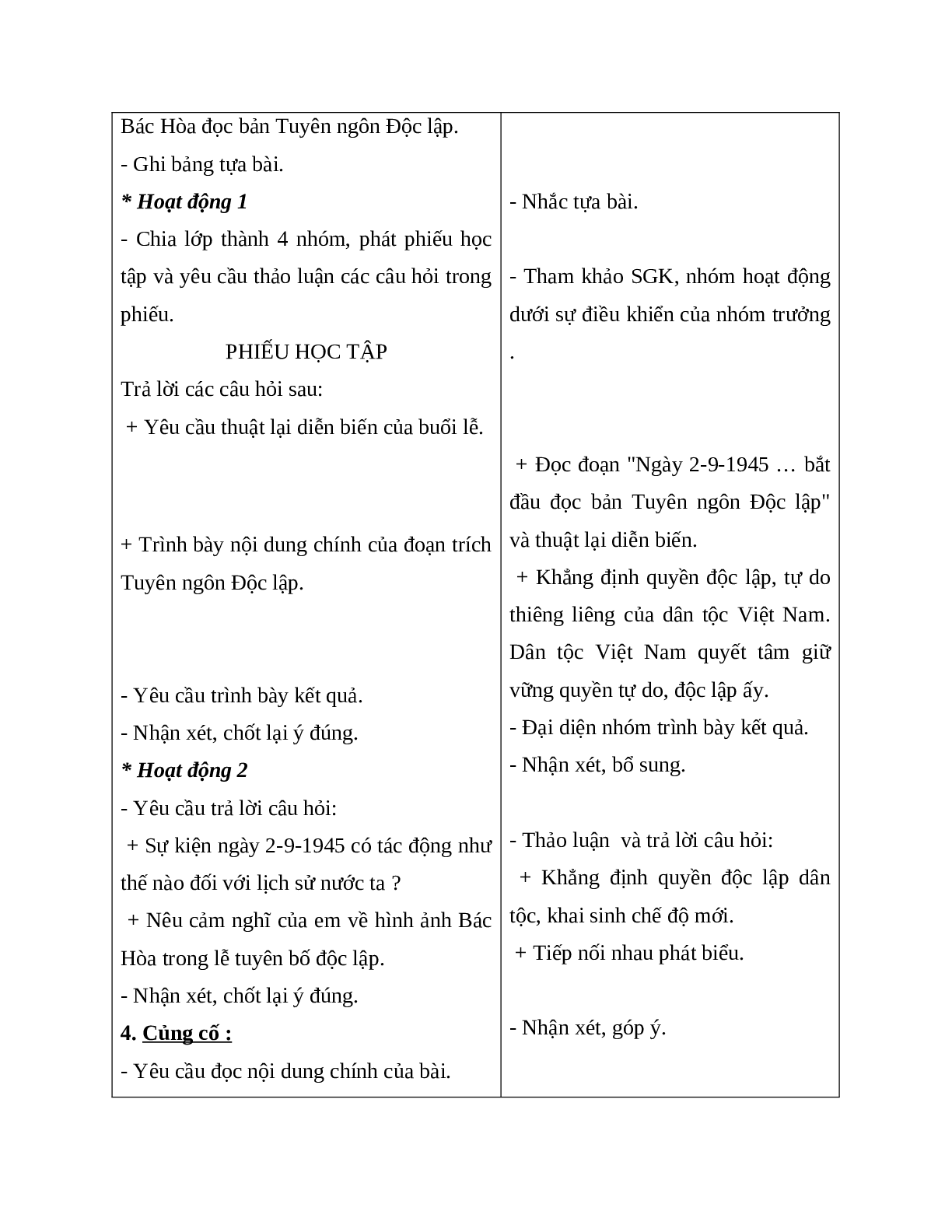 Giáo án lịch sử 5 bài 10: bác hòa đọc tuyên ngôn độc lập mới nhất (trang 2)