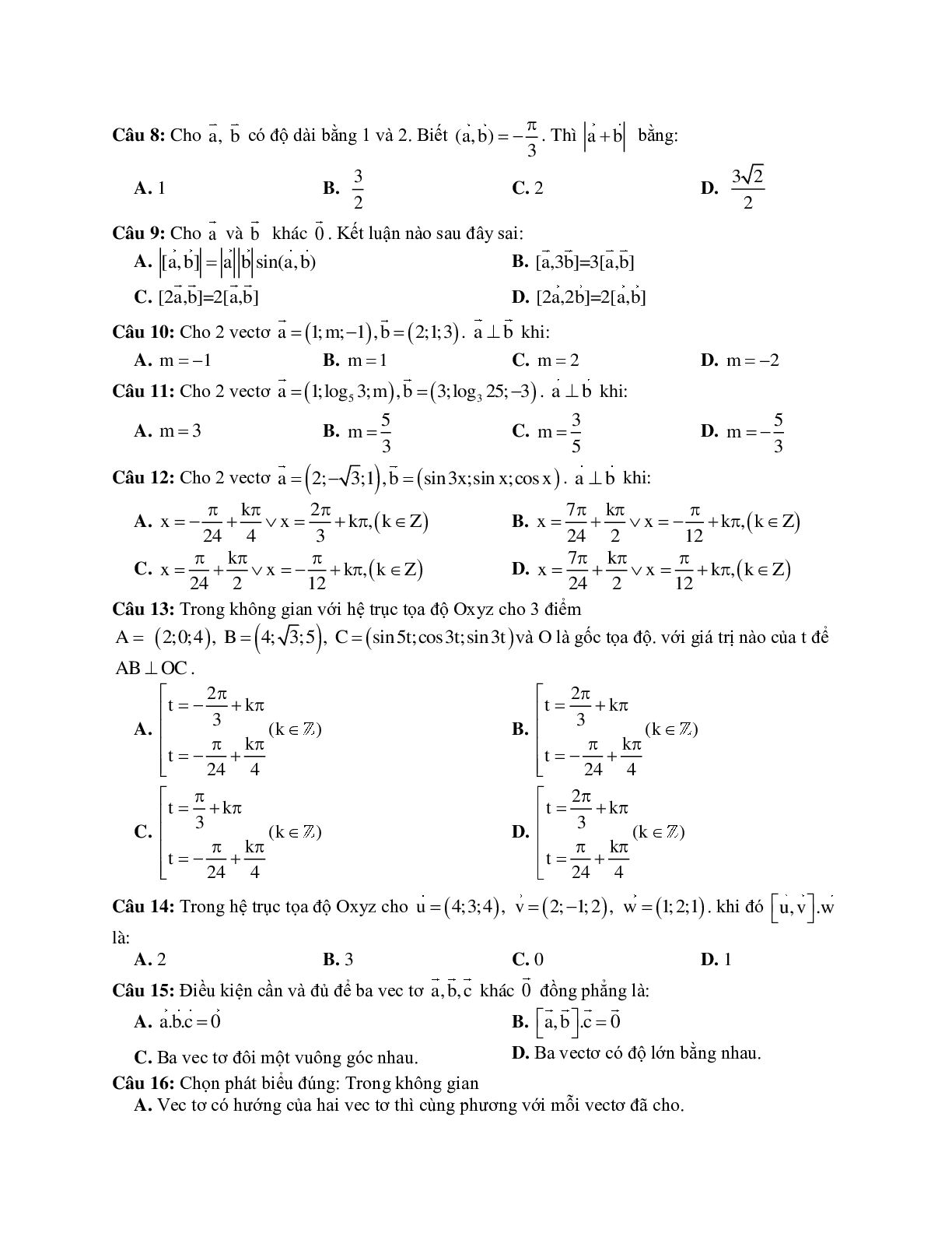 Tọa độ điểm, tọa độ vecto và các phép toán vecto trong không gian (trang 3)