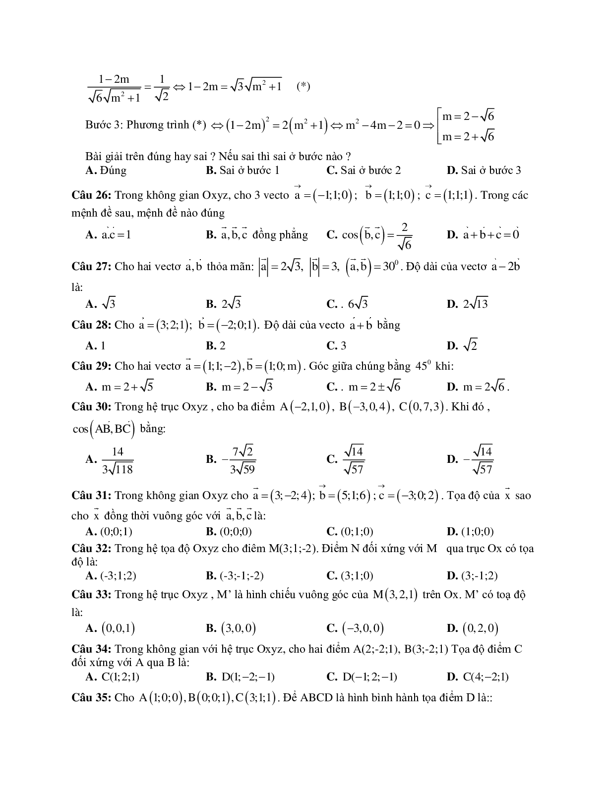 Tọa độ điểm, tọa độ vecto và các phép toán vecto trong không gian (trang 5)