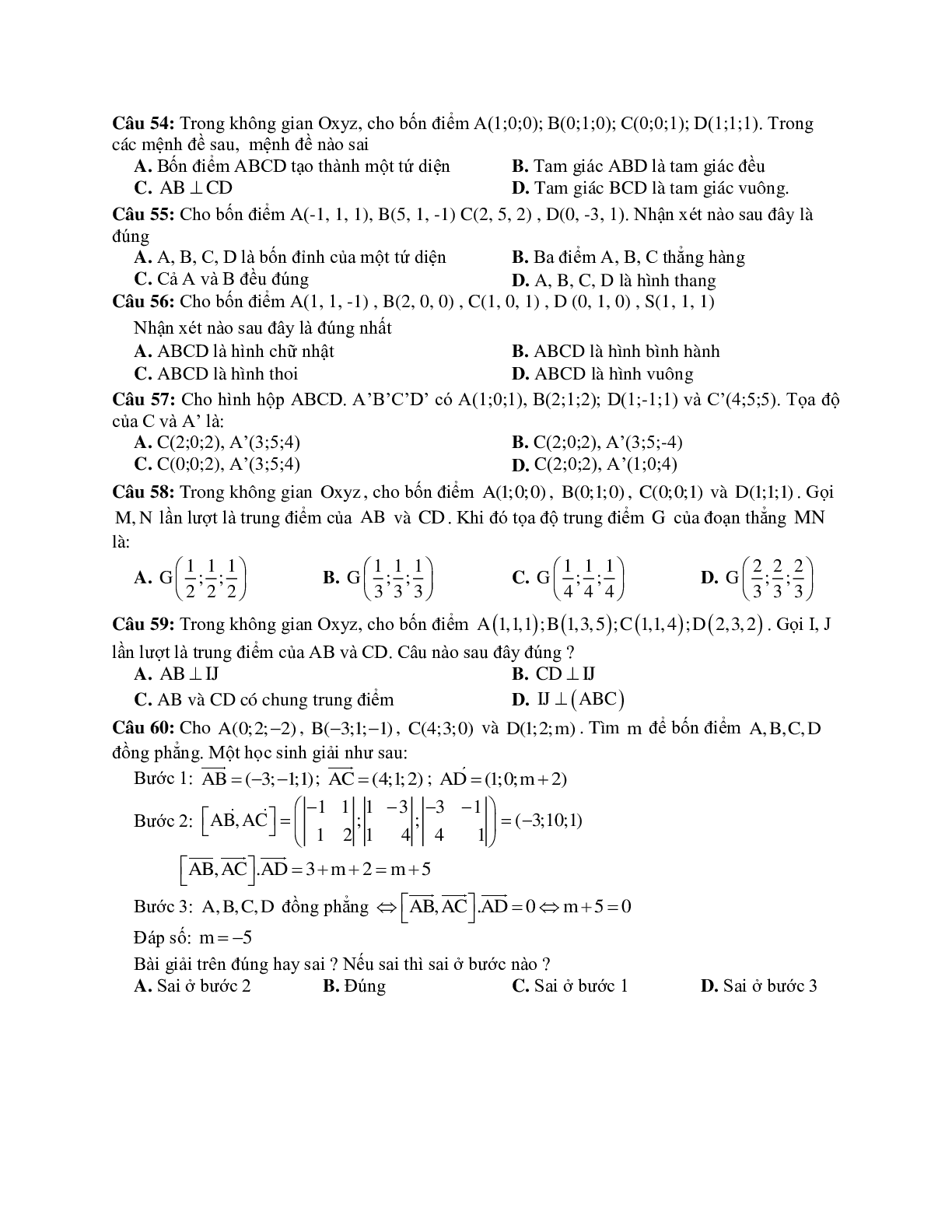 Tọa độ điểm, tọa độ vecto và các phép toán vecto trong không gian (trang 8)