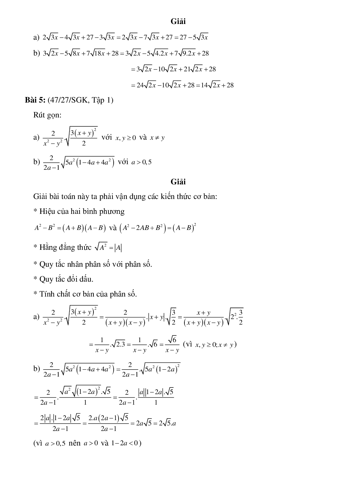 50 Bài tập Biến đổi đơn giản biểu thức chứa căn bậc hai (có đáp án)- Toán 9 (trang 3)