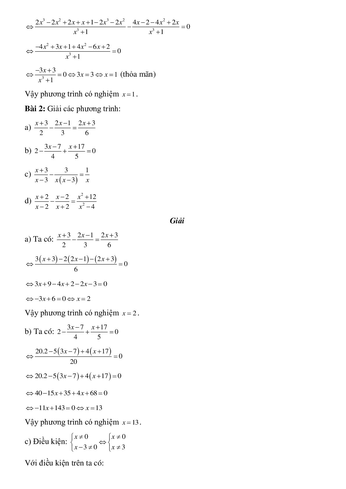 Hai dạng bài tập điển hình về Phương trình chứa ẩn ở mẫu có lời giải (trang 3)