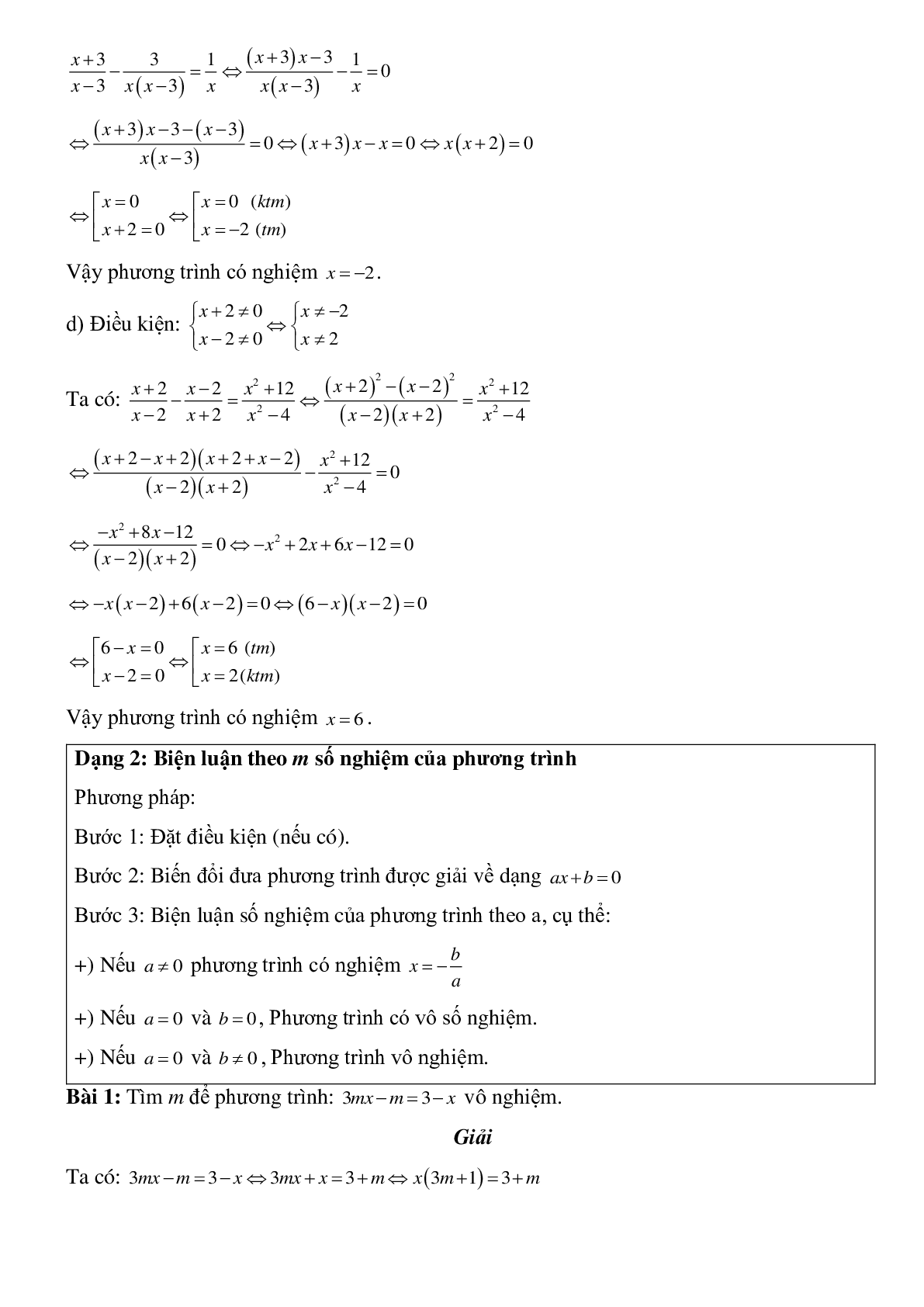 Hai dạng bài tập điển hình về Phương trình chứa ẩn ở mẫu có lời giải (trang 4)