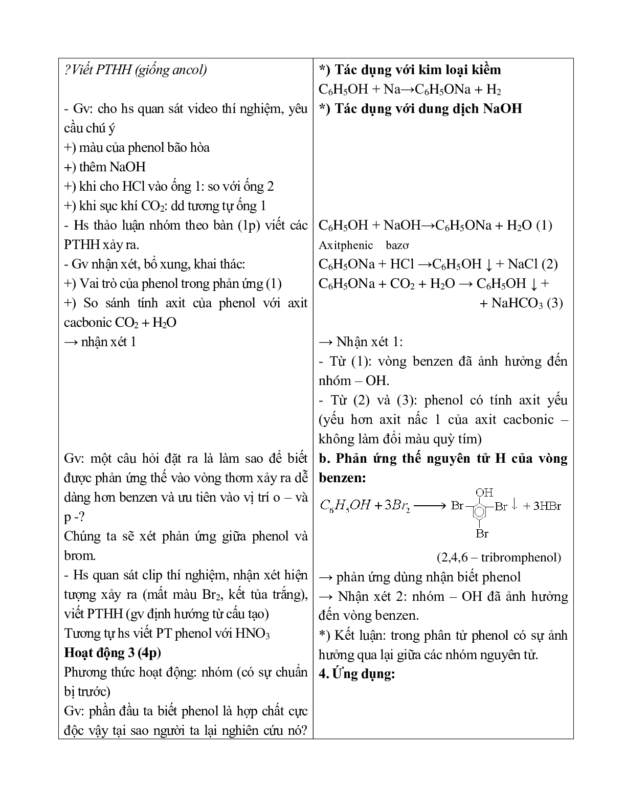 Giáo án Hóa học 11 bài 41: phenol mới nhất (trang 4)