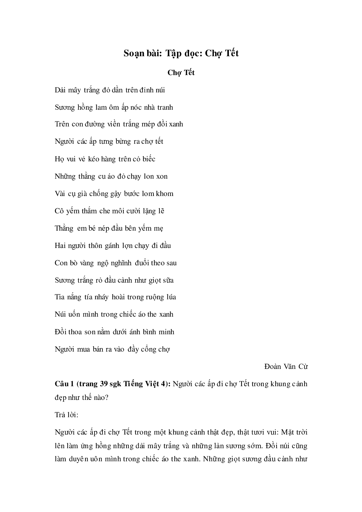 Soạn Tiếng Việt lớp 4: Tập đọc: Chợ Tết mới nhất (trang 1)