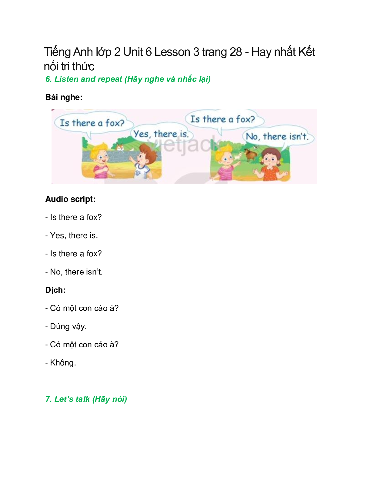 Tiếng Anh lớp 2 Unit 6 Lesson 3 trang 28 – Kết nối tri thức (trang 1)