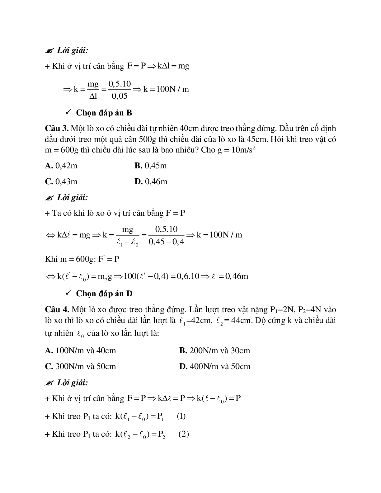Bài tập vận dụng định luật hooke - Lực đàn hồi chọn lọc (trang 2)