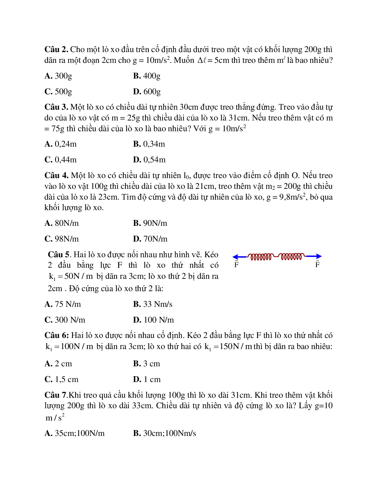 Bài tập vận dụng định luật hooke - Lực đàn hồi chọn lọc (trang 4)
