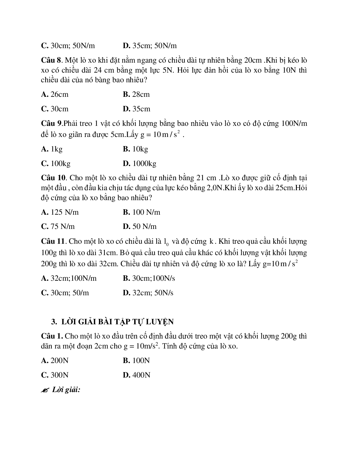 Bài tập vận dụng định luật hooke - Lực đàn hồi chọn lọc (trang 5)