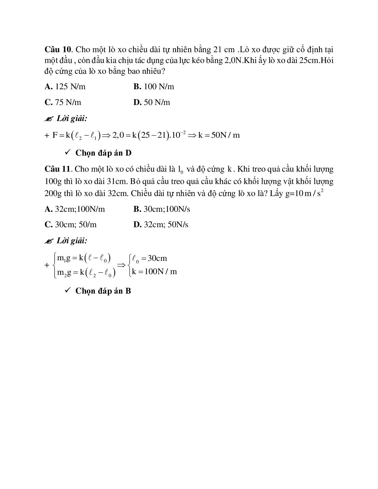 Bài tập vận dụng định luật hooke - Lực đàn hồi chọn lọc (trang 9)