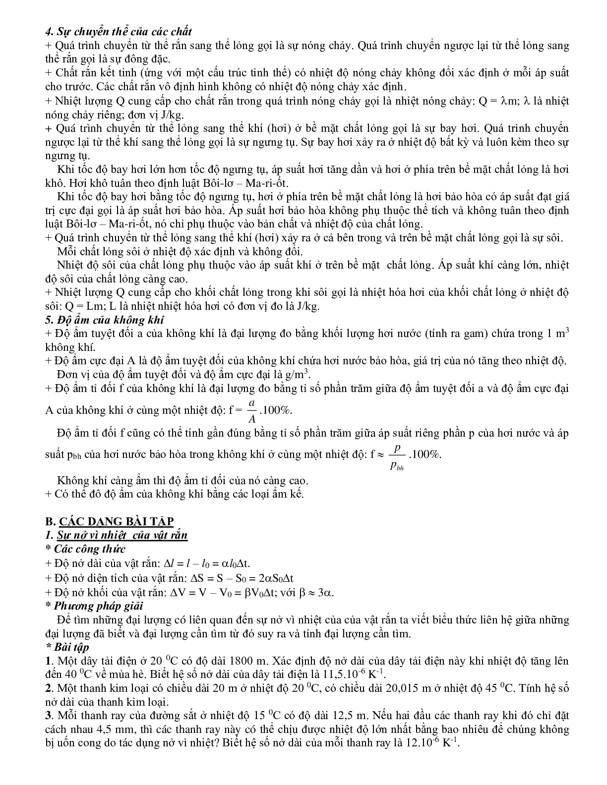 Dạng bài tập Chất rắn và chất lỏng, sự chuyển thể môn Vật lý lớp 10 (trang 2)