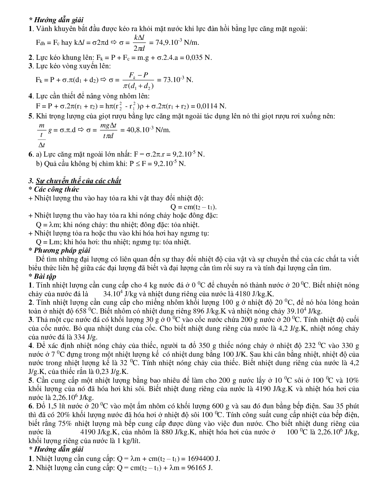 Dạng bài tập Chất rắn và chất lỏng, sự chuyển thể môn Vật lý lớp 10 (trang 5)
