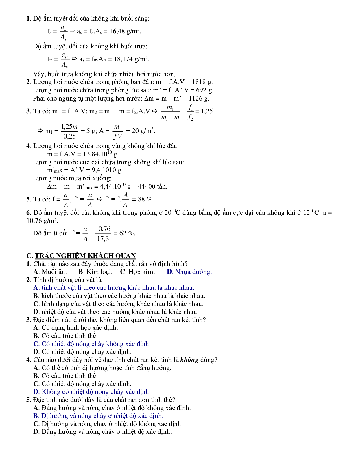 Dạng bài tập Chất rắn và chất lỏng, sự chuyển thể môn Vật lý lớp 10 (trang 7)