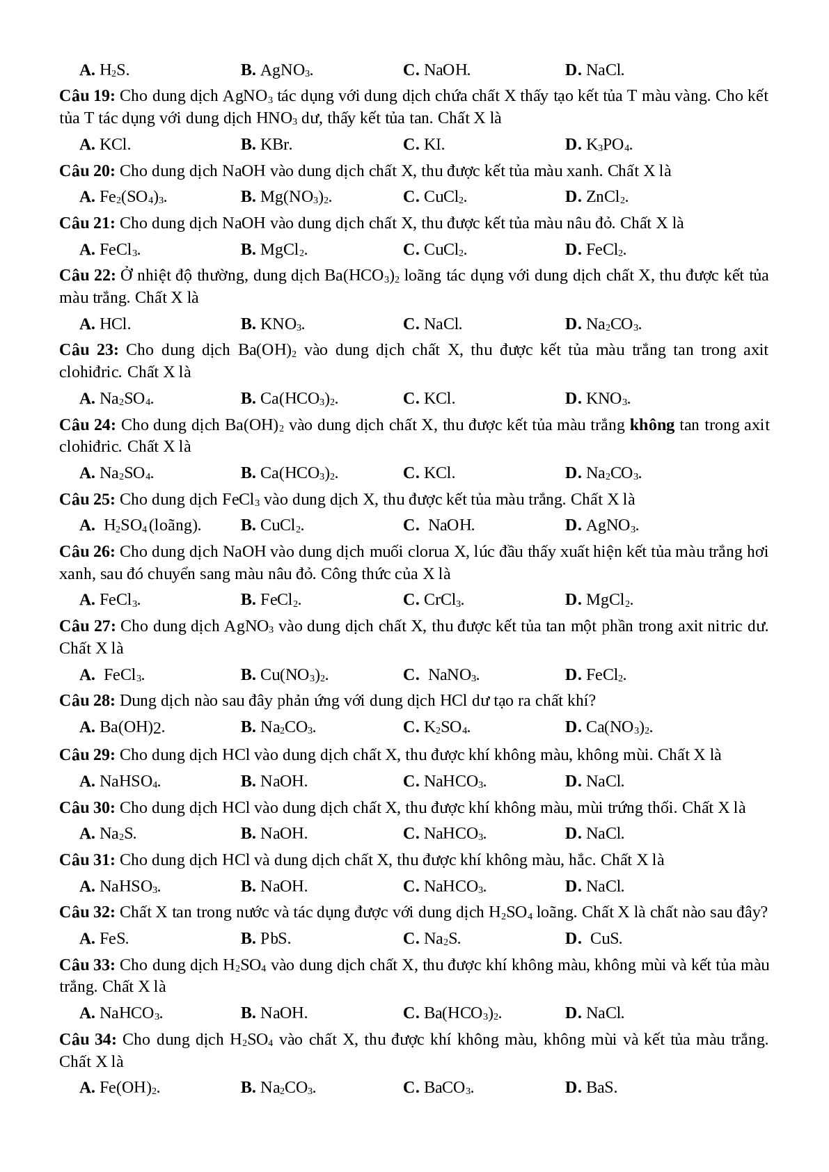 53 Câu hỏi trắc nghiệm xác định công thức, tên của chất - Hoá Học lớp 12 (trang 2)