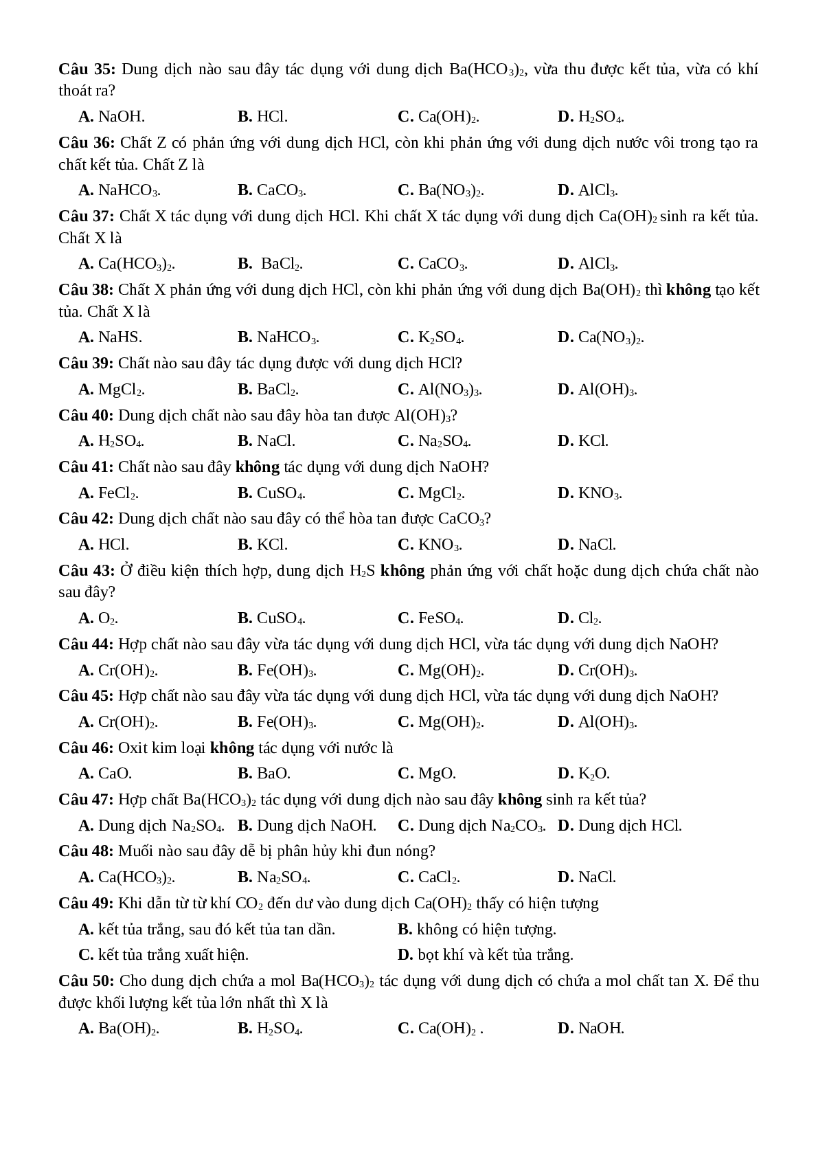53 Câu hỏi trắc nghiệm xác định công thức, tên của chất - Hoá Học lớp 12 (trang 3)