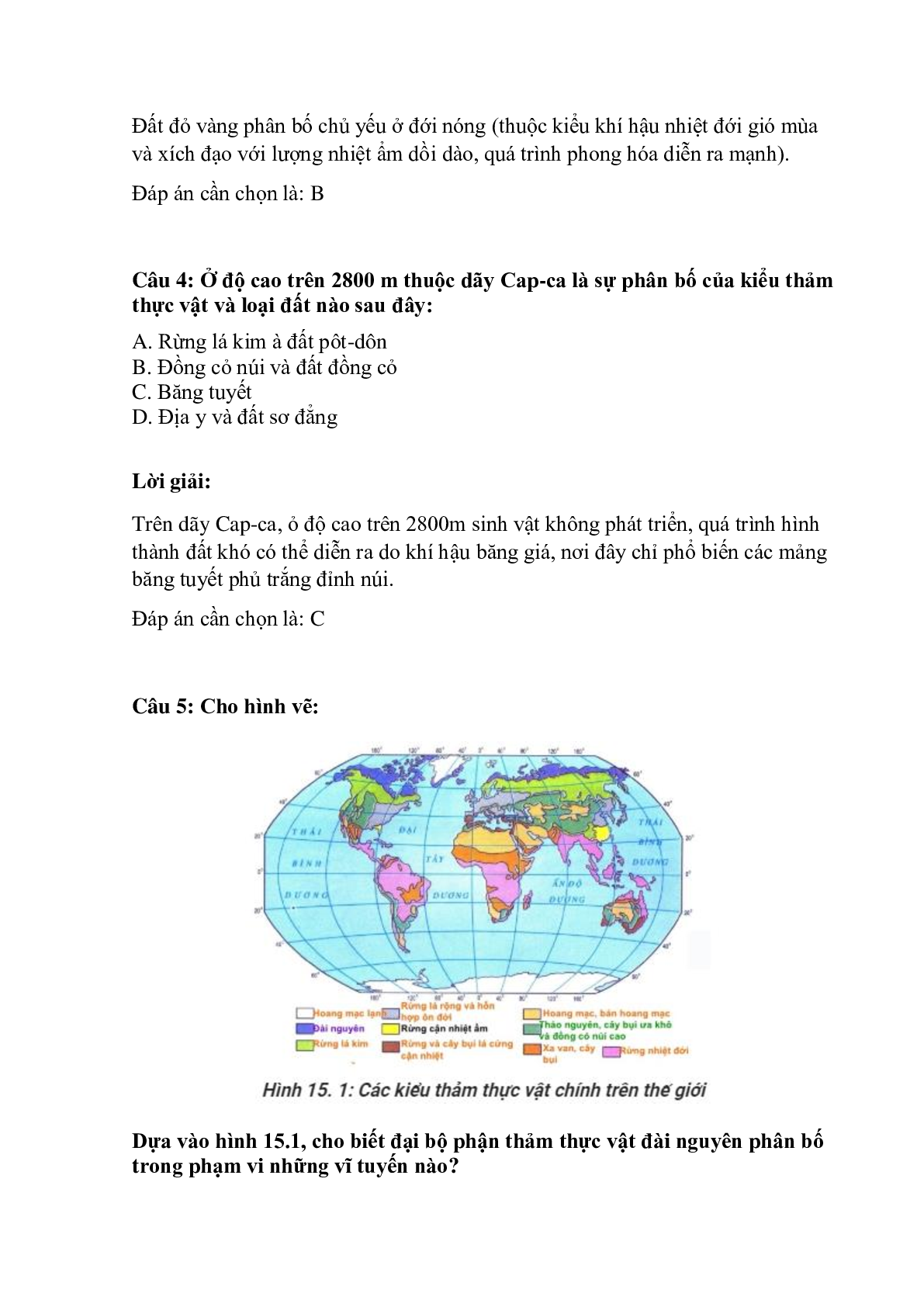 Trắc nghiệm Địa Lí 10 Bài 19 có đáp án: Sự phân bố sinh vật và đất trên Trái Đất (trang 2)