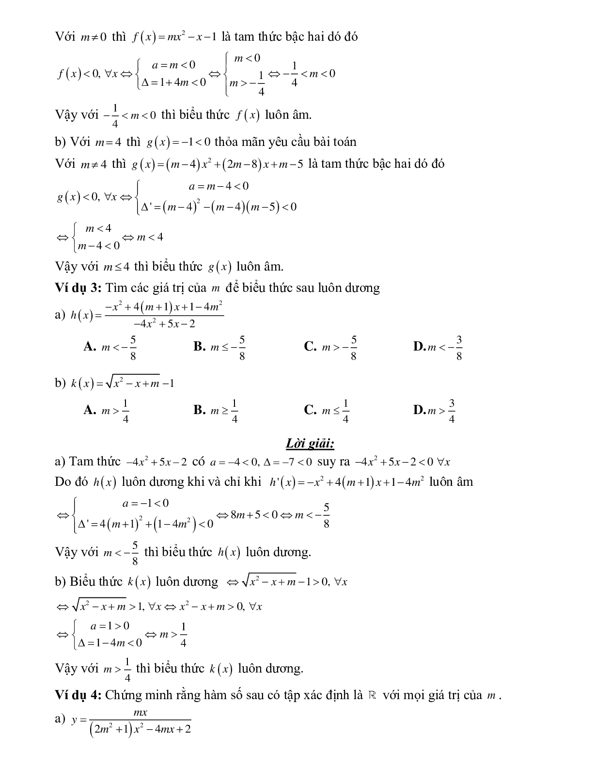 Bài tập bài toán tam thức bậc hai chứa tham số Toán 10 (trang 2)