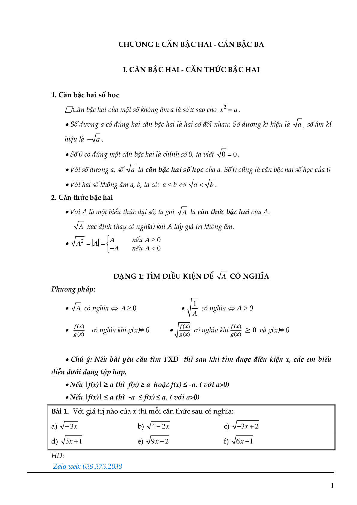 Các dạng toán đại số lớp 9 (trang 1)