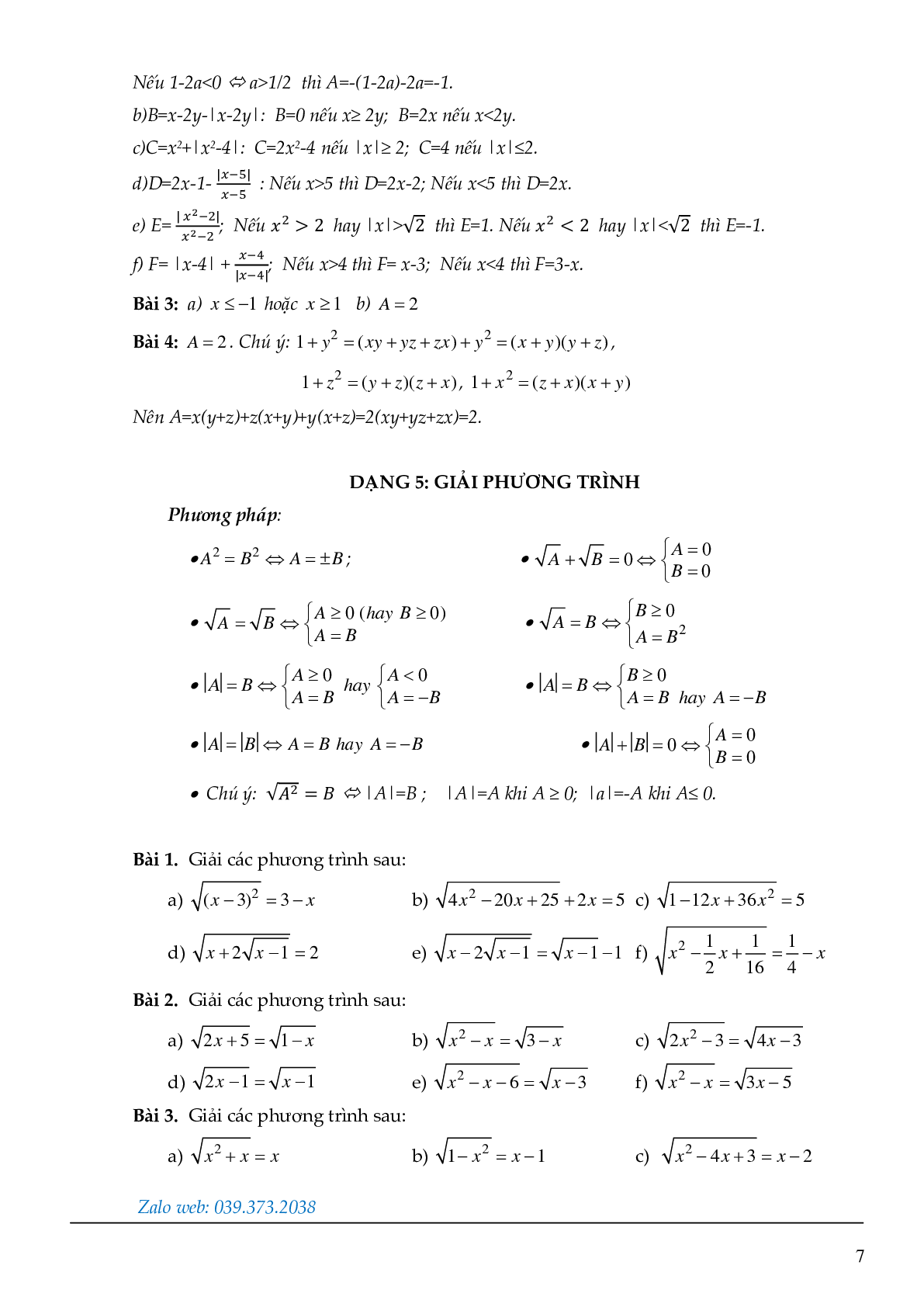 Các dạng toán đại số lớp 9 (trang 7)