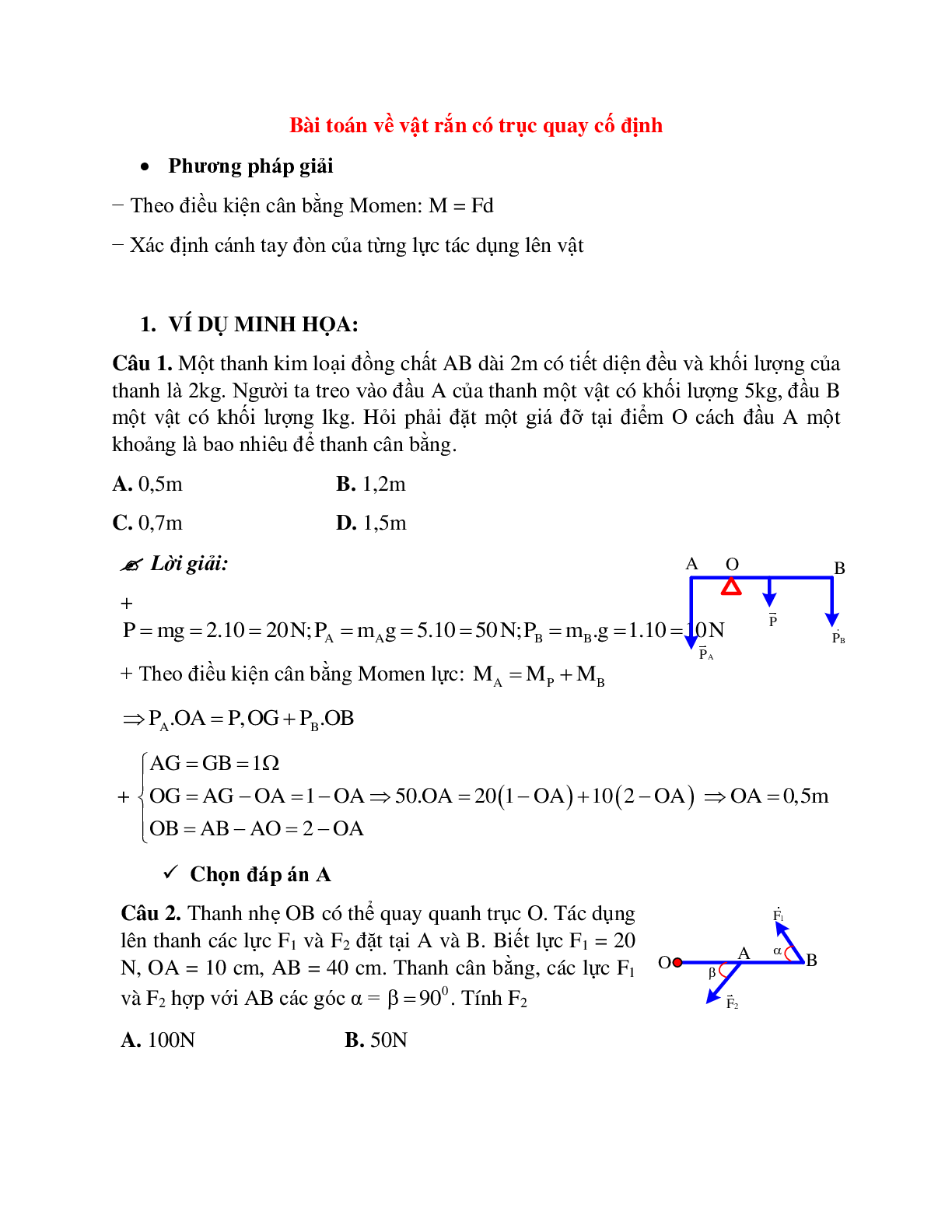 Phương pháp giải và bài tập về Bài toán về vật rắn có trục quay cố định (trang 1)