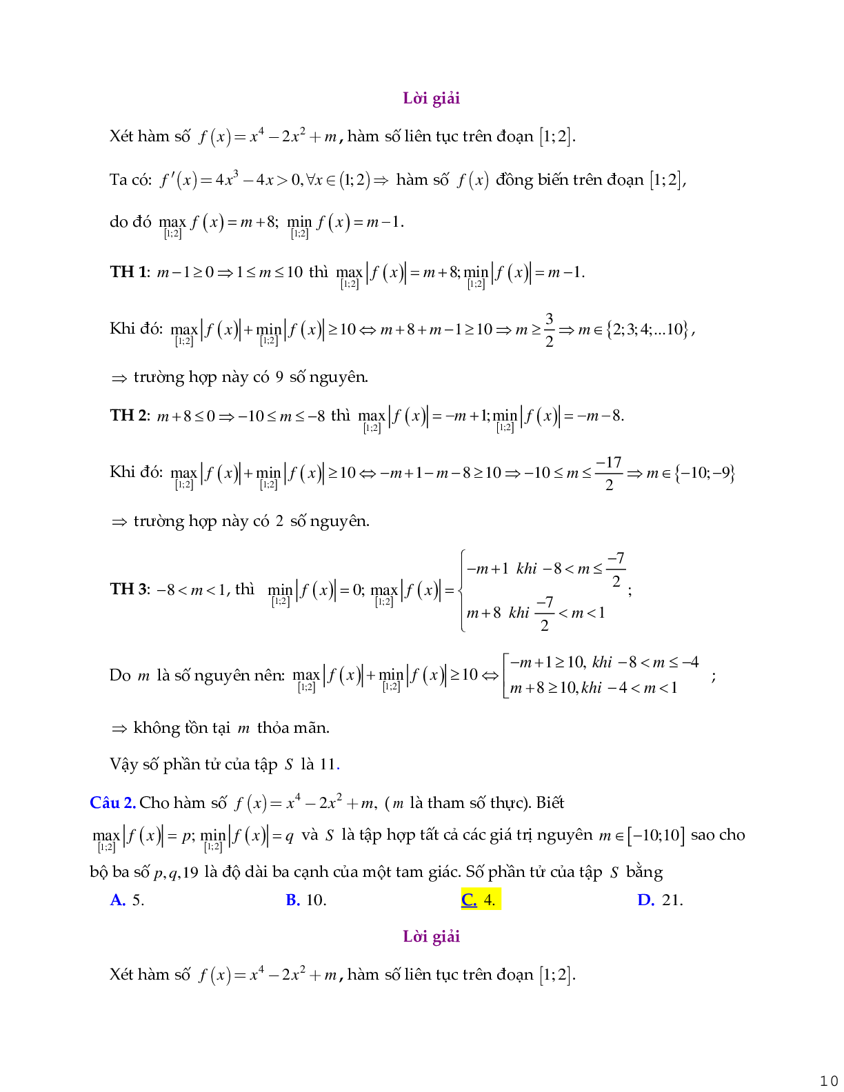 Phương pháp giải Giá trị lớn nhất và nhỏ nhất của hàm số chứa dấu giá trị tuyệt đối 2023 (lý thuyết và bài tập) (trang 10)