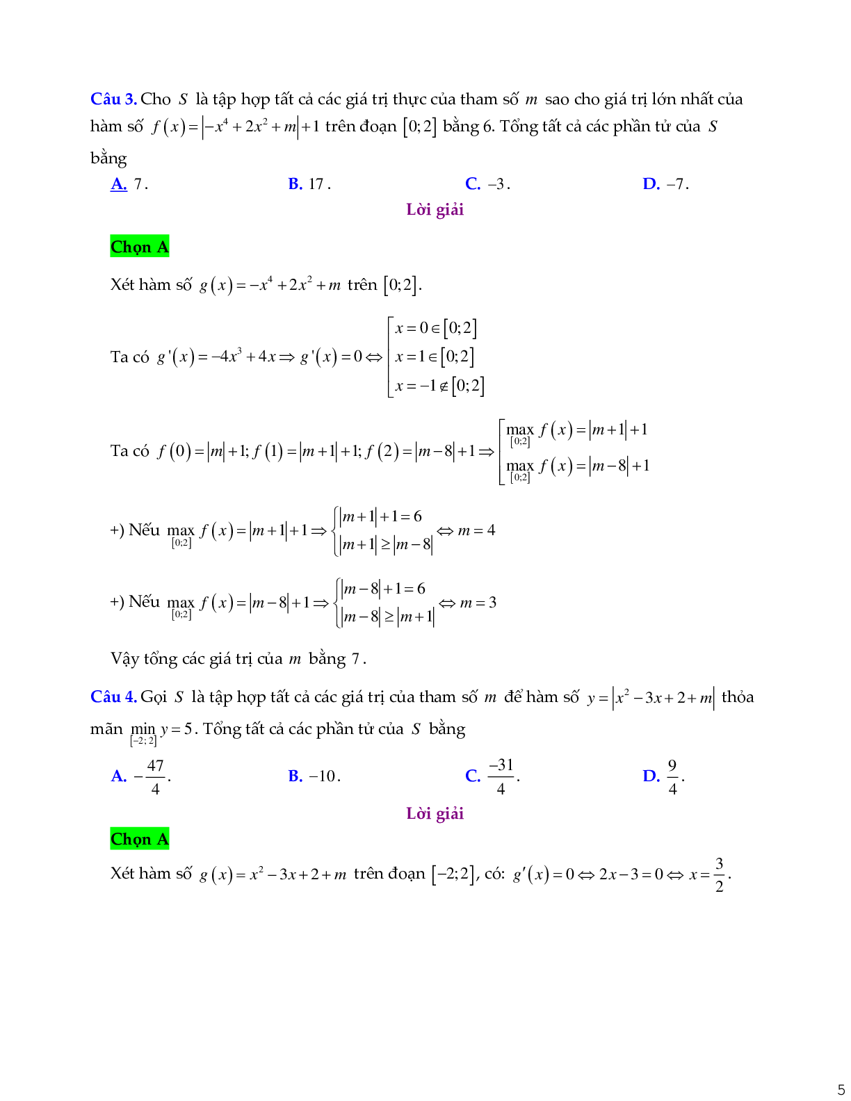 Phương pháp giải Giá trị lớn nhất và nhỏ nhất của hàm số chứa dấu giá trị tuyệt đối 2023 (lý thuyết và bài tập) (trang 5)