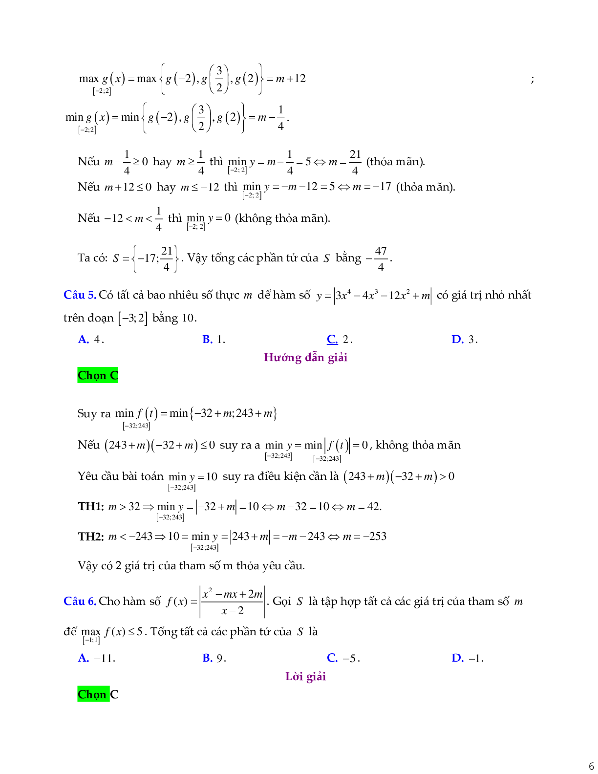 Phương pháp giải Giá trị lớn nhất và nhỏ nhất của hàm số chứa dấu giá trị tuyệt đối 2023 (lý thuyết và bài tập) (trang 6)
